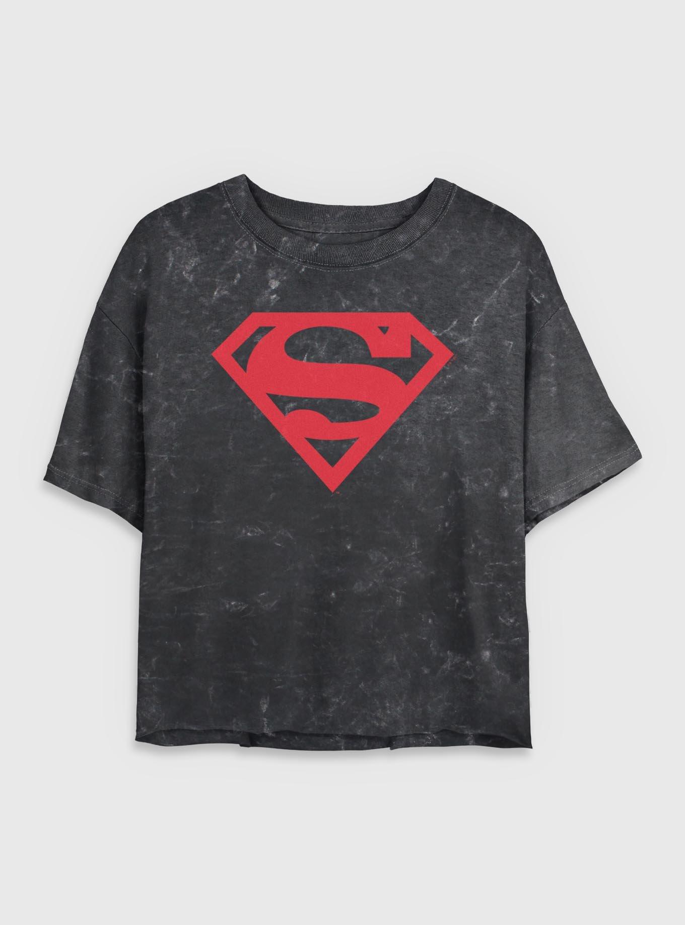 DC Superman Big Super Emblem Girls Mineral Wash Crop T-Shirt, , hi-res