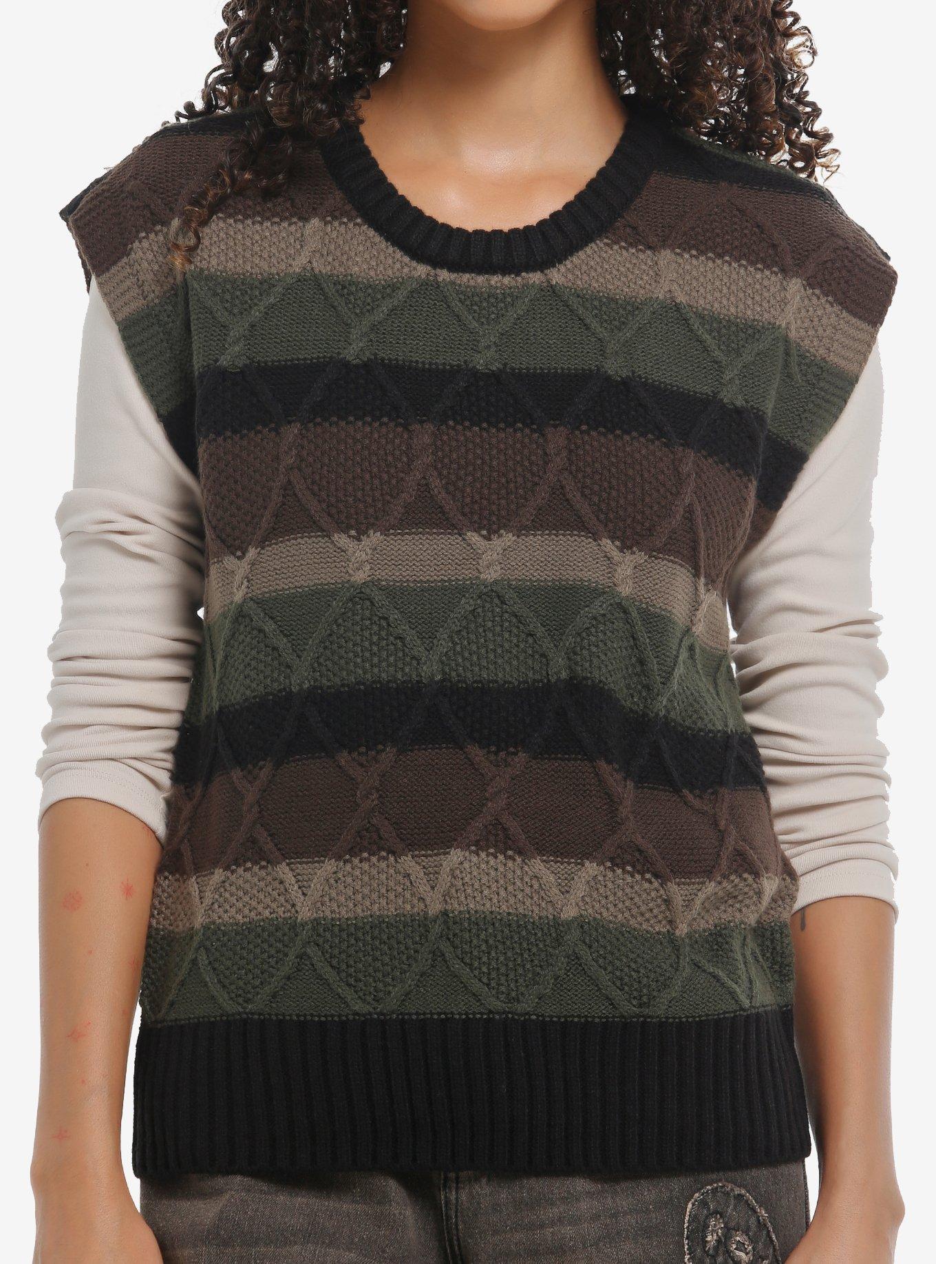 Thorn & Fable Green Brown & Black Girls Sweater Vest, , hi-res