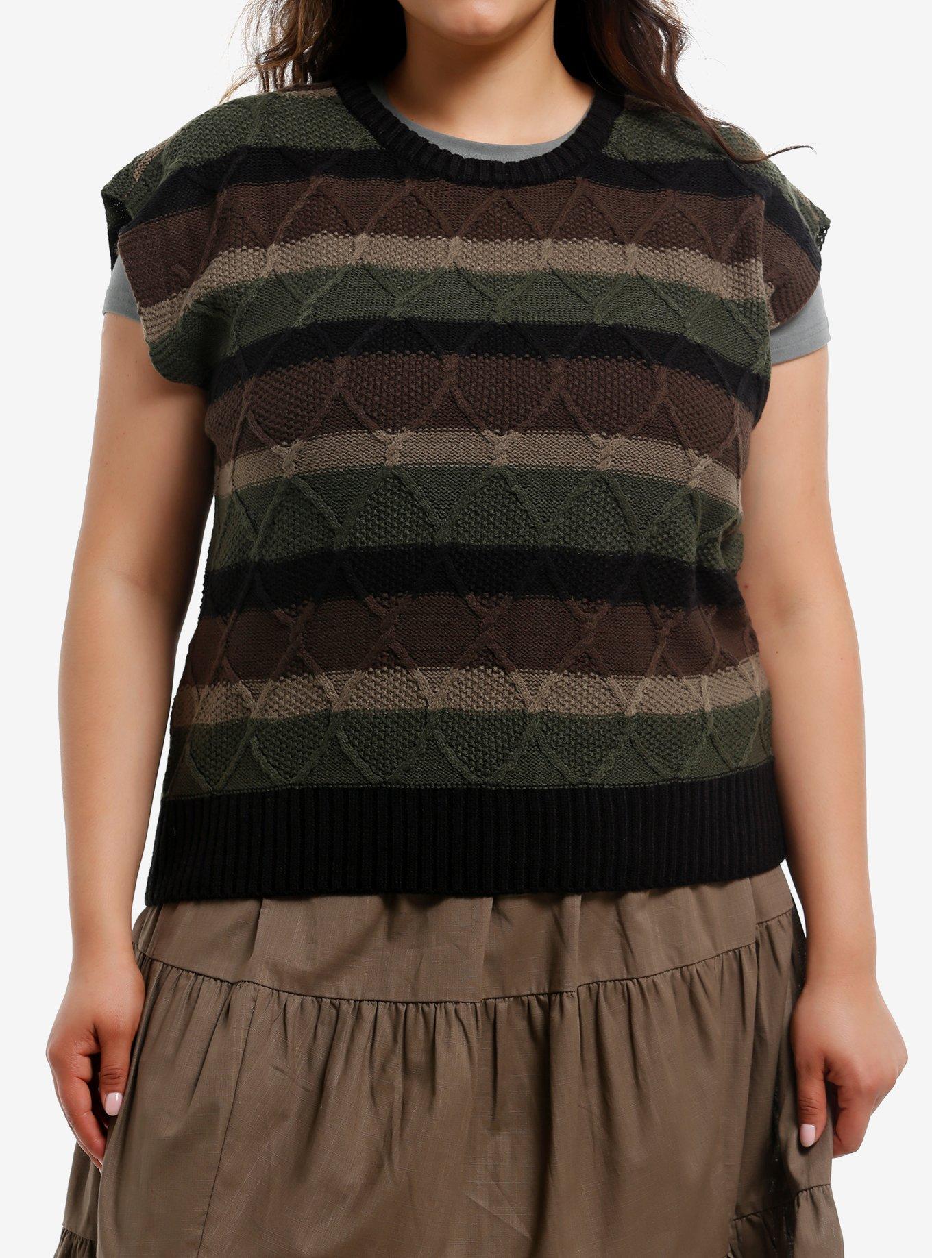 Thorn & Fable Green Brown & Black Girls Sweater Vest Plus Size, , hi-res