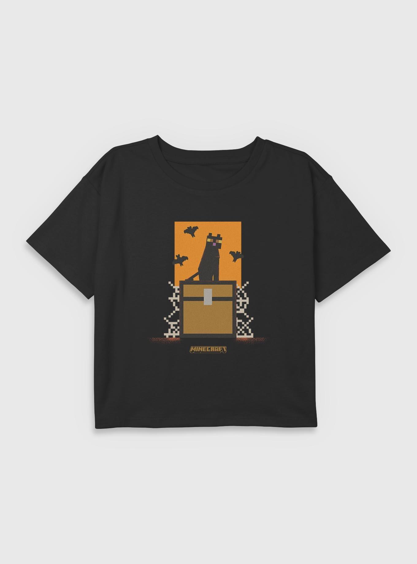 Minecraft Cat And Bats Youth Girls Boxy Crop T-Shirt, , hi-res