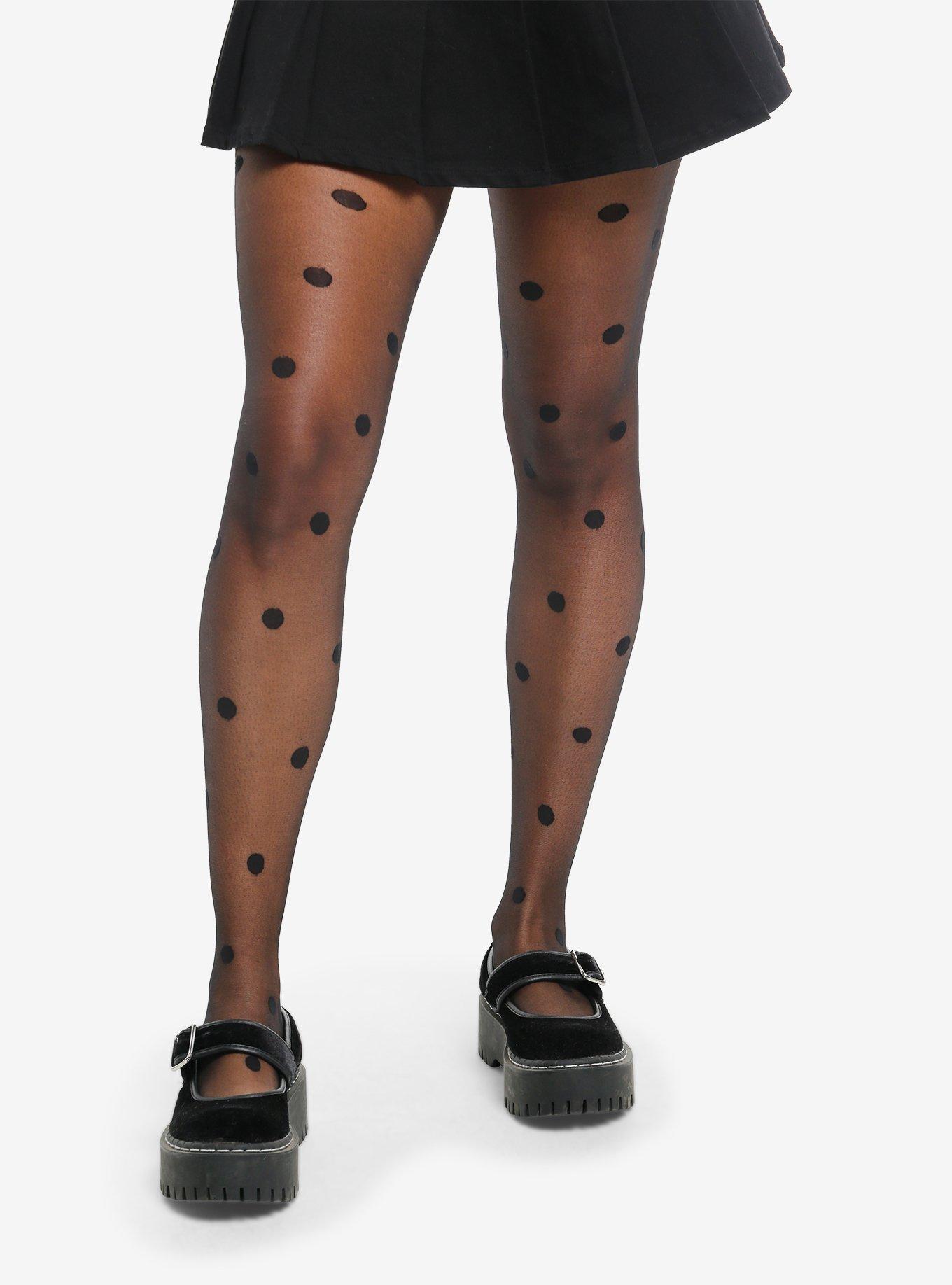 Black Polka Dot Sheer Tights, , hi-res