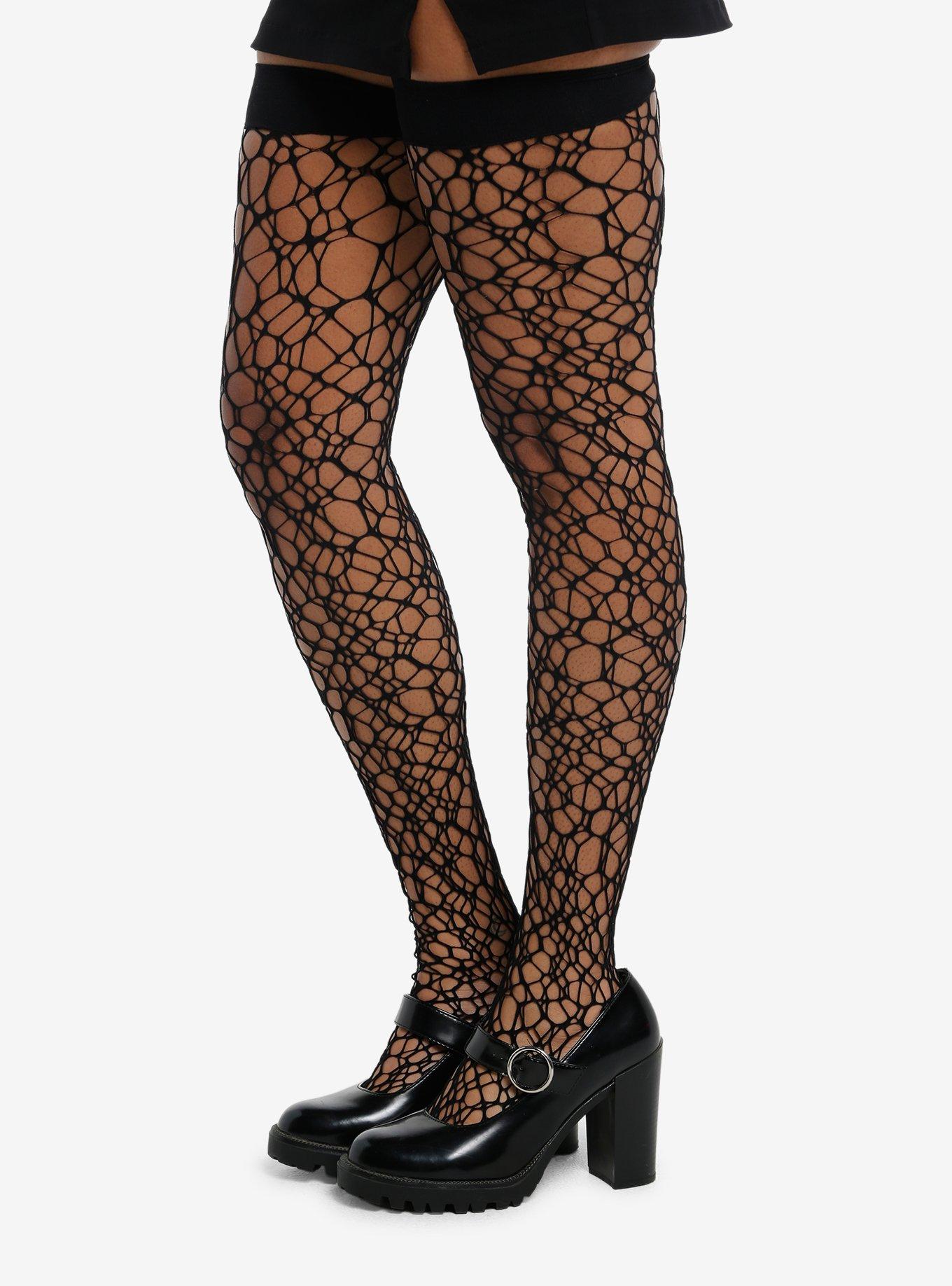 Leg Avenue Black Crackle Fishnet Thigh Highs, , hi-res
