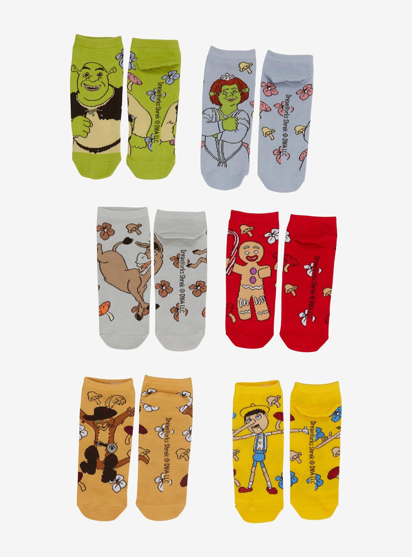 Shrek Characters No-Show Socks 6 Pair, , hi-res