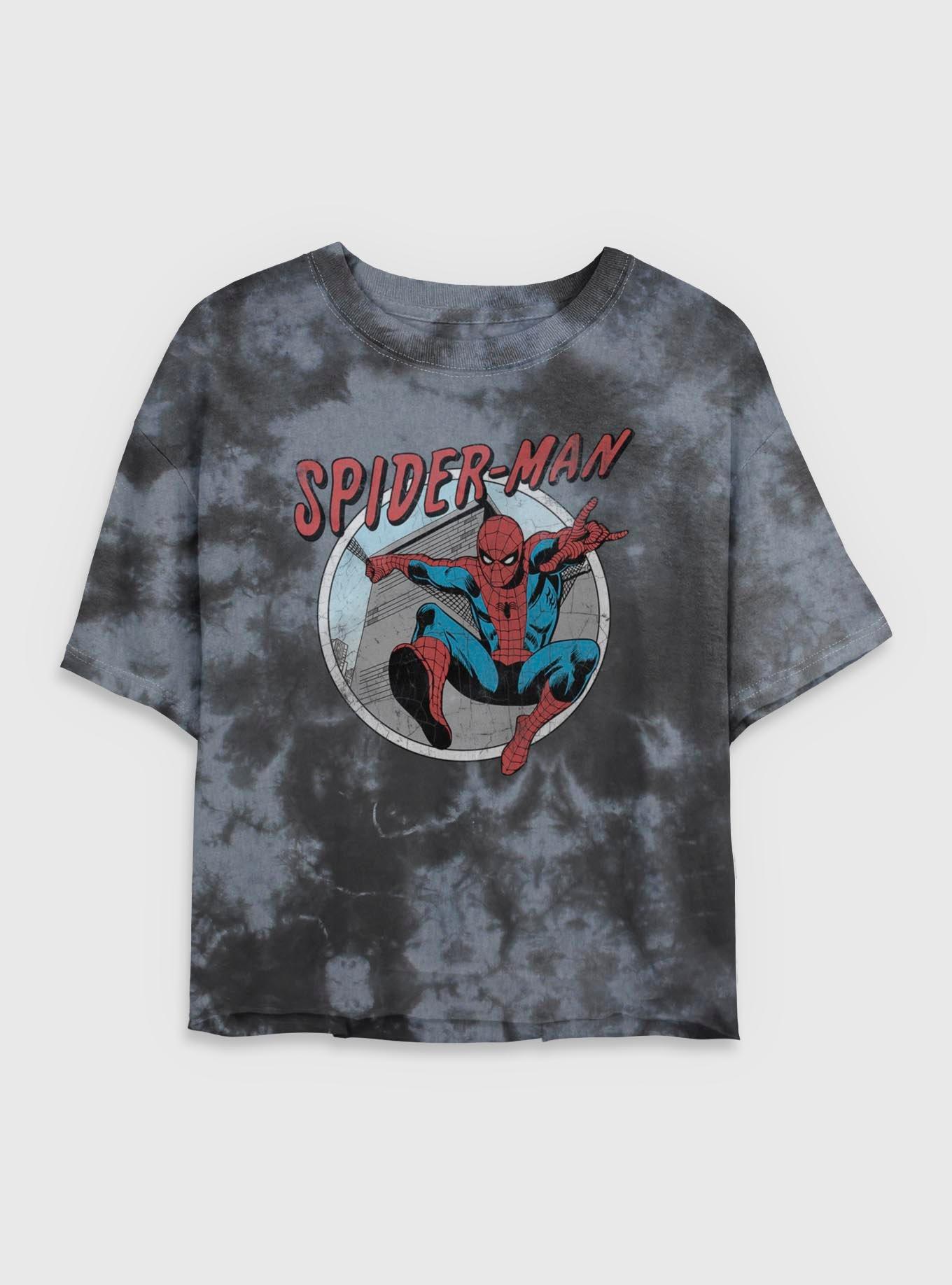 Marvel Spider-Man Retro Spider-Man Tie Dye Crop Womens T-Shirt, BLKCHAR, hi-res