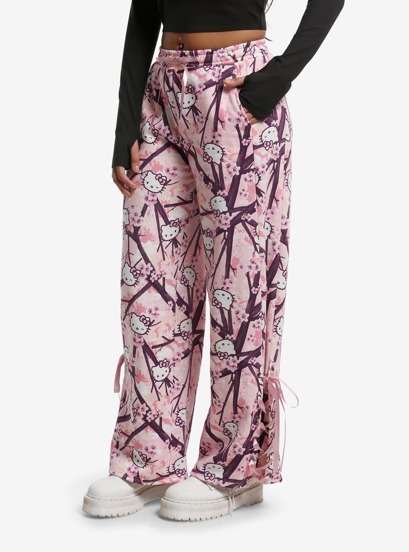 Hello Kitty Cherry Blossom Camo Girls Wide Leg Lounge Pants, , hi-res