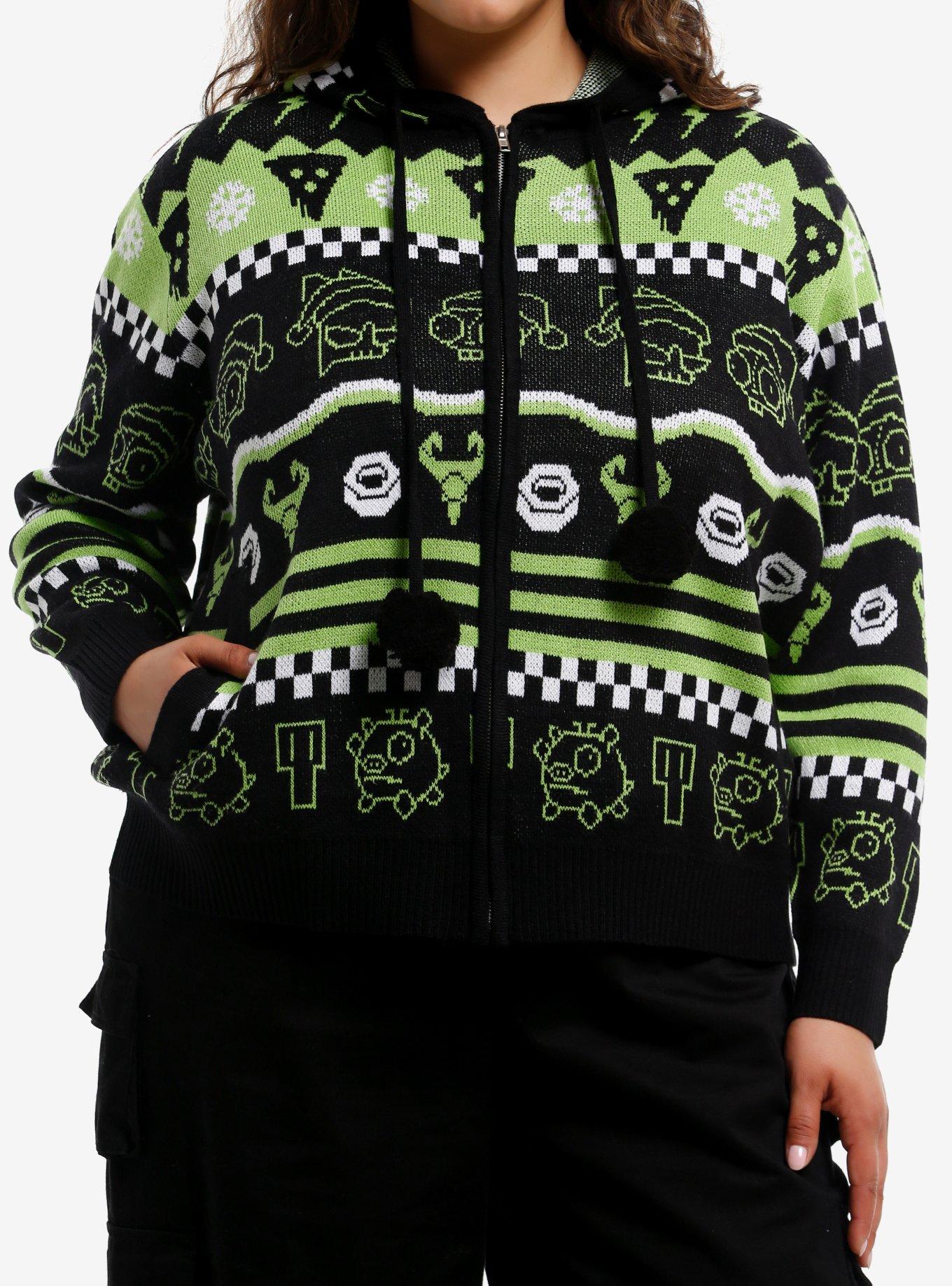 Invader Zim GIR & Zim Fair Isle Girls Hoodie Plus Size, , hi-res