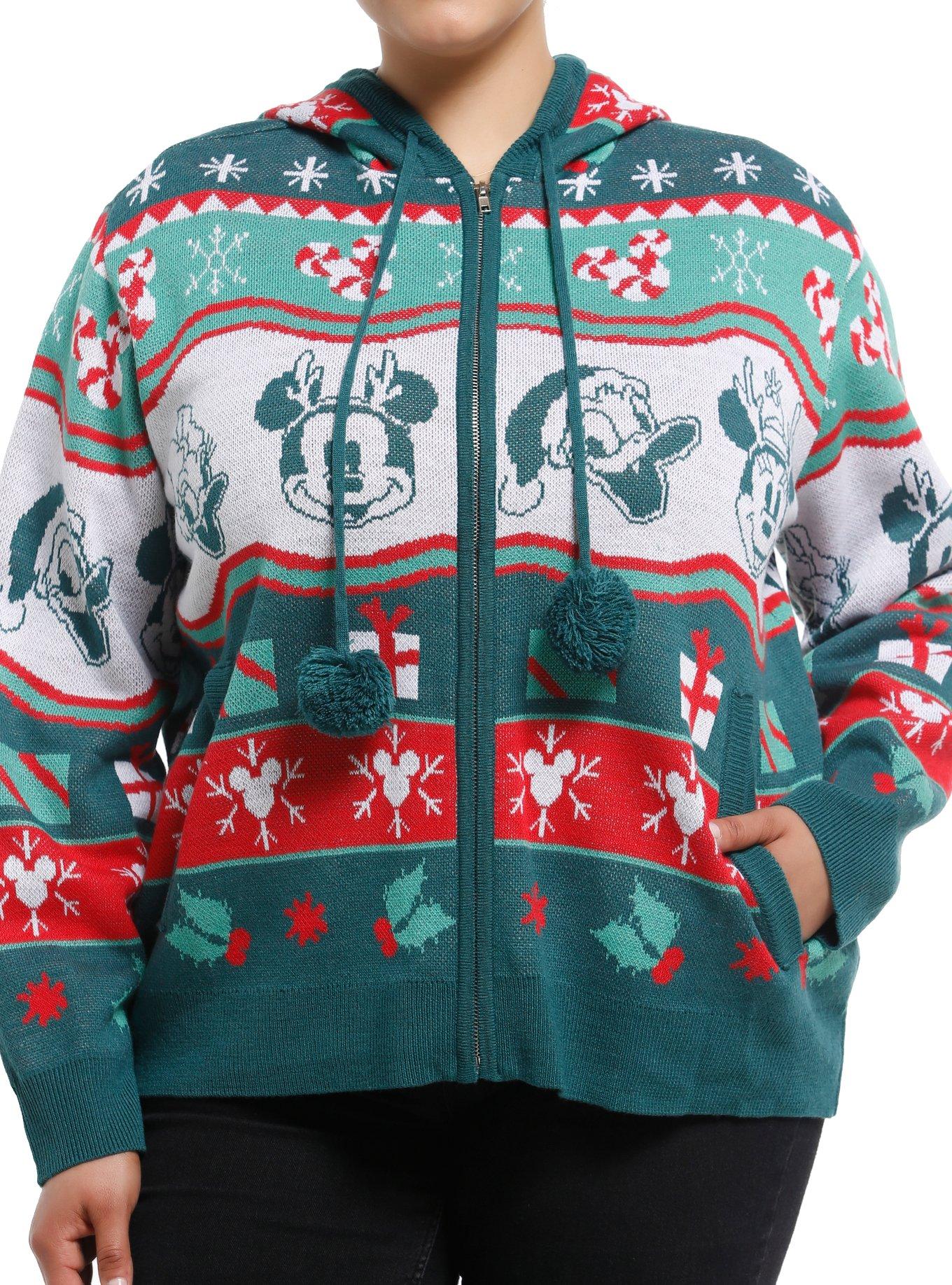 Disney Mickey Mouse And Friends Fair Isle Girls Knit Hoodie Plus Size, , hi-res