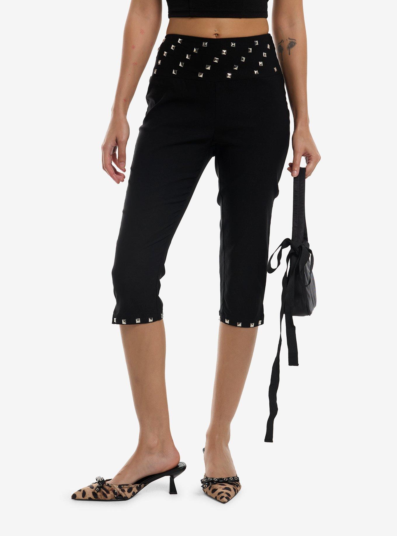 Black Pyramid Stud Capri Pants, , hi-res