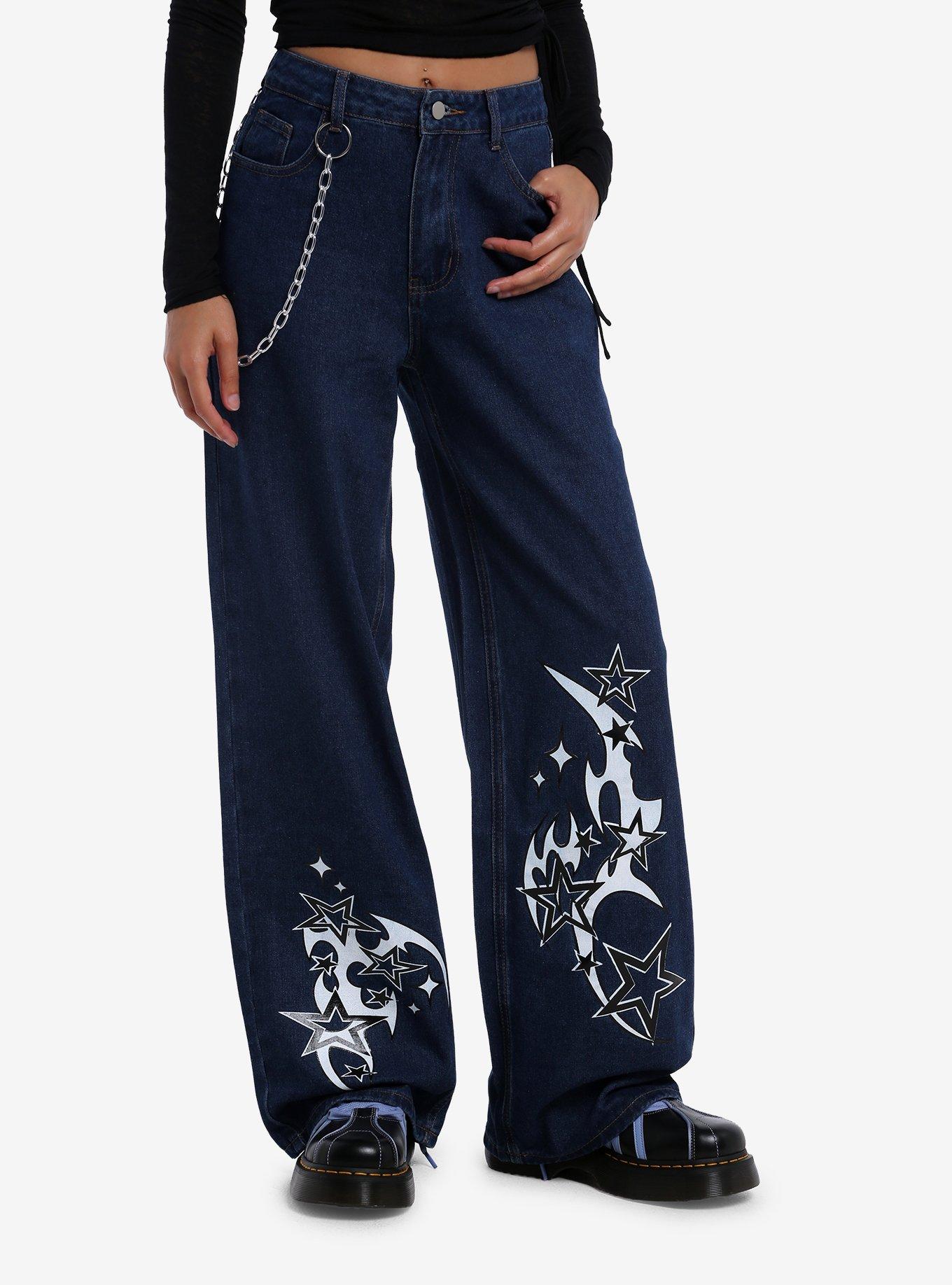 Dark Denim Star Sigil Jeans With Side Chain, , hi-res