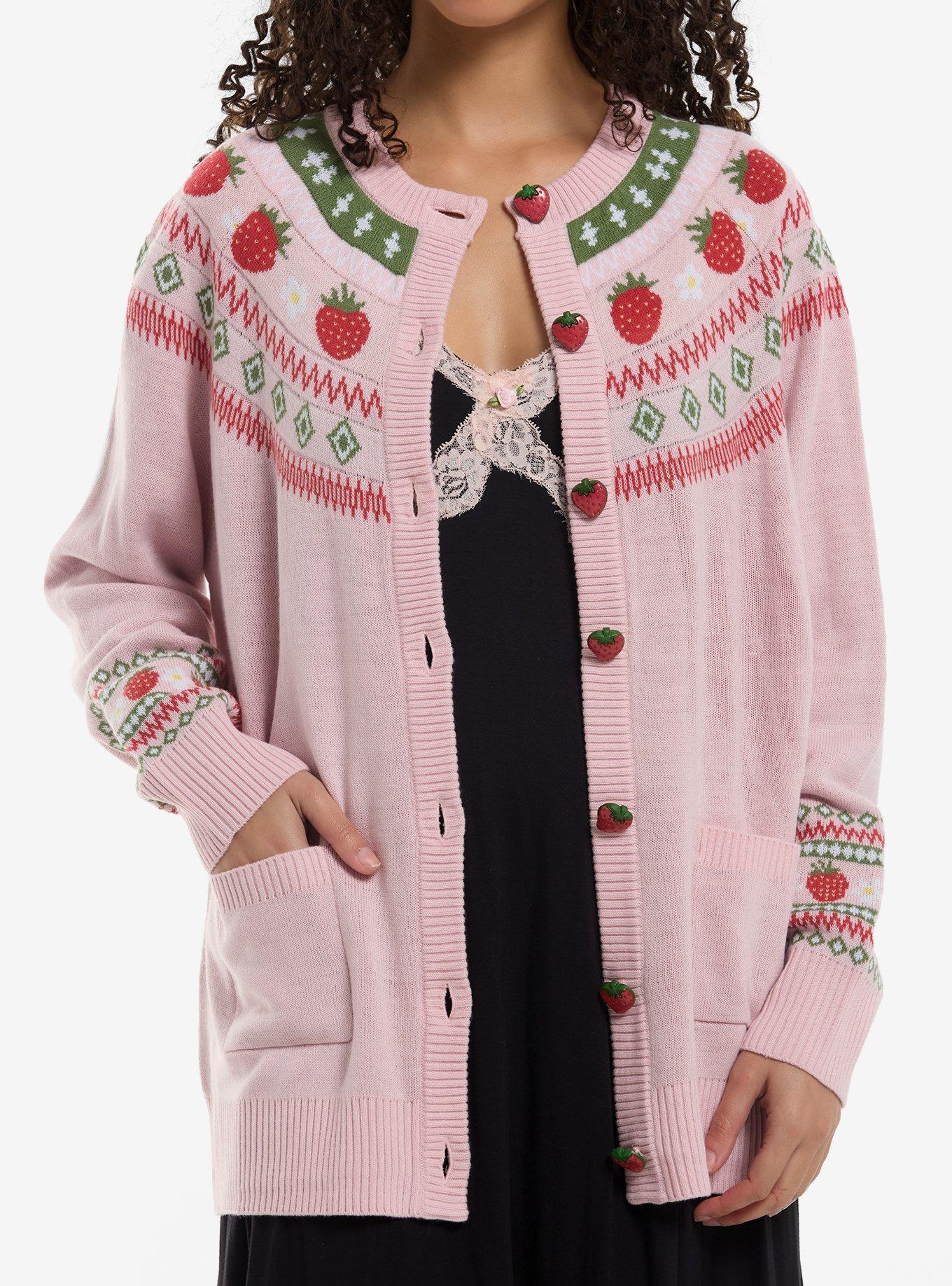 Sweet Society Strawberries Fair Isle Girls Cardigan, , hi-res