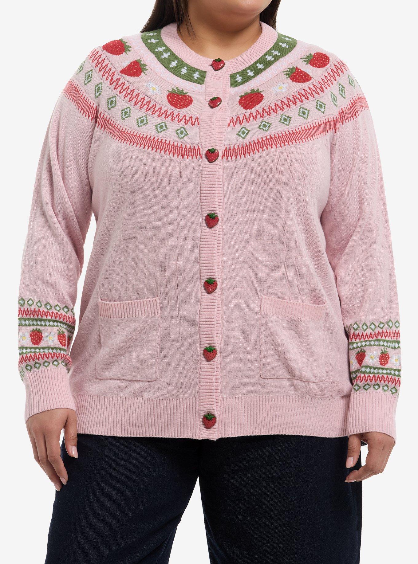 Sweet Society Strawberries Fair Isle Girls Cardigan Plus Size, , hi-res
