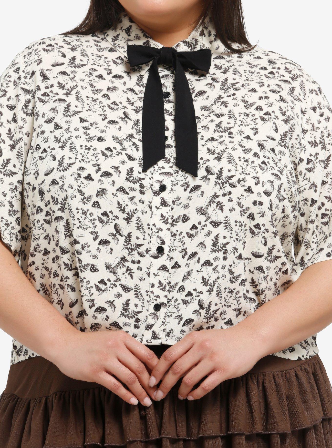 Thorn & Fable Mushroom Plants Crop Girls Woven Button-Up Plus Size, , hi-res