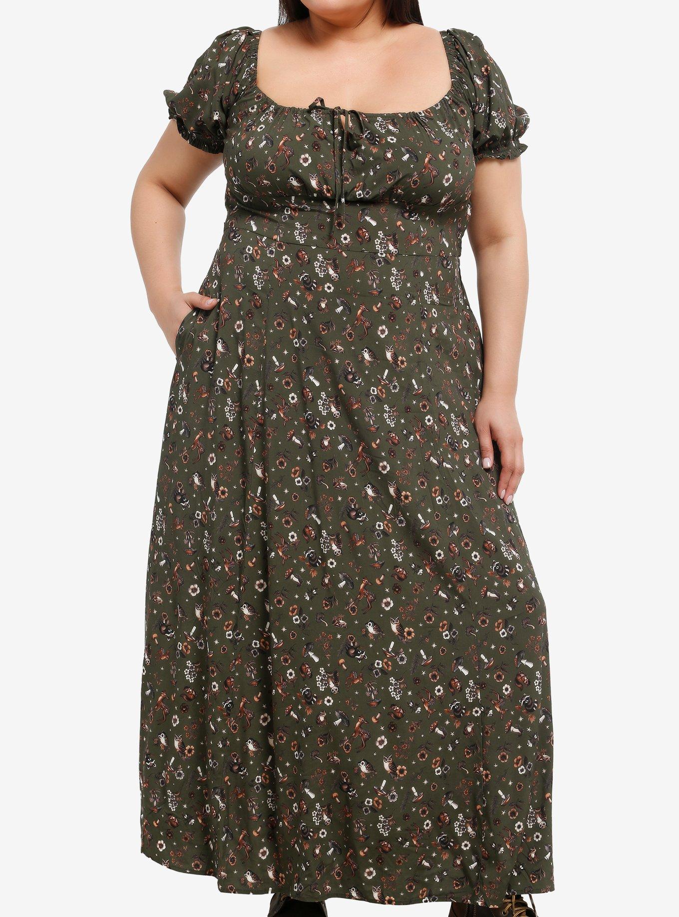 Thorn & Fable Woodland Creature Floral Maxi Dress Plus Size, , hi-res