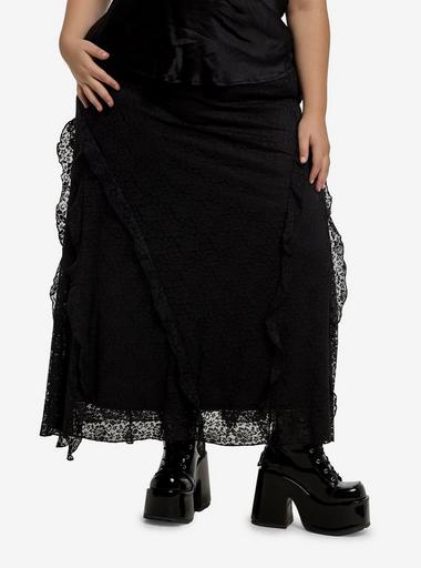 Cosmic Aura Black Lace Ruffle Midaxi Skirt Plus Size | Hot Topic