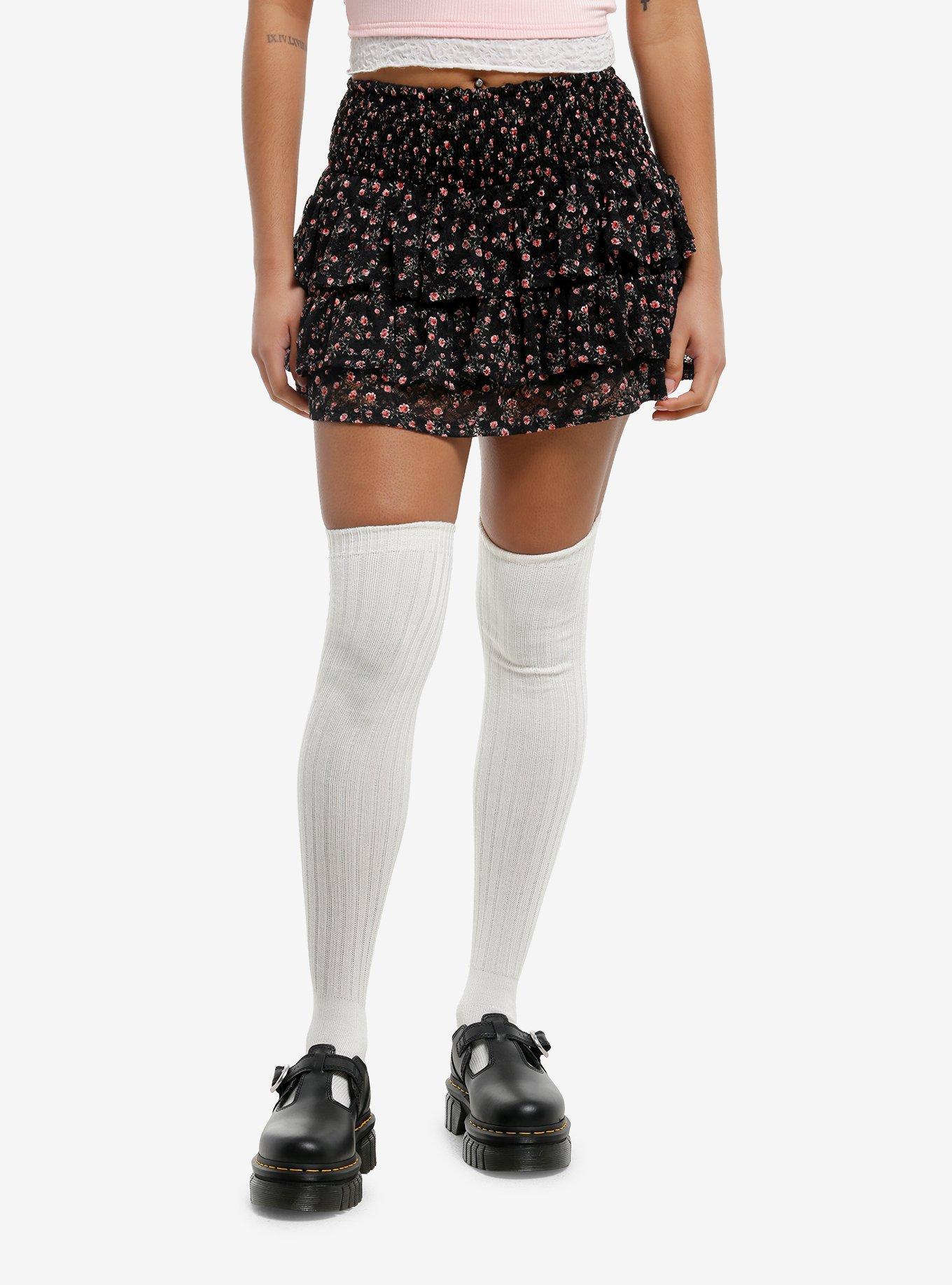 Sweet Society Black & Pink Rose Tiered Mini Skort, , hi-res