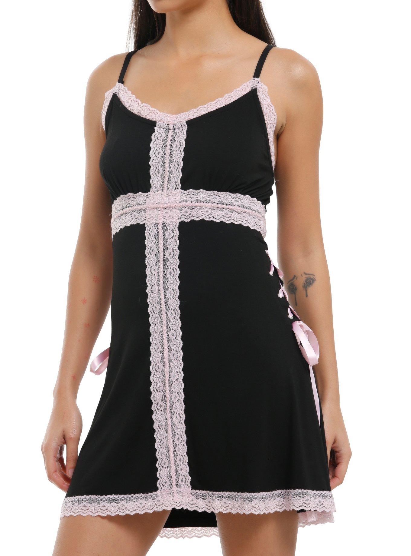 Sweet Society Black & Pink Lace Cami Dress, , hi-res