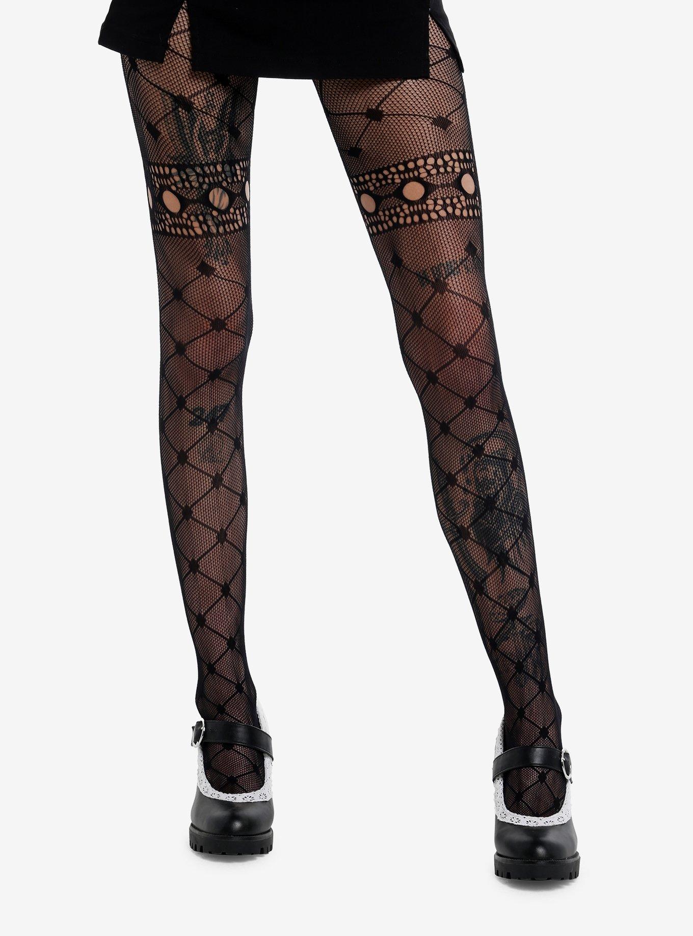 Crisscross Garter Cutouts Fishnet Tights, , hi-res