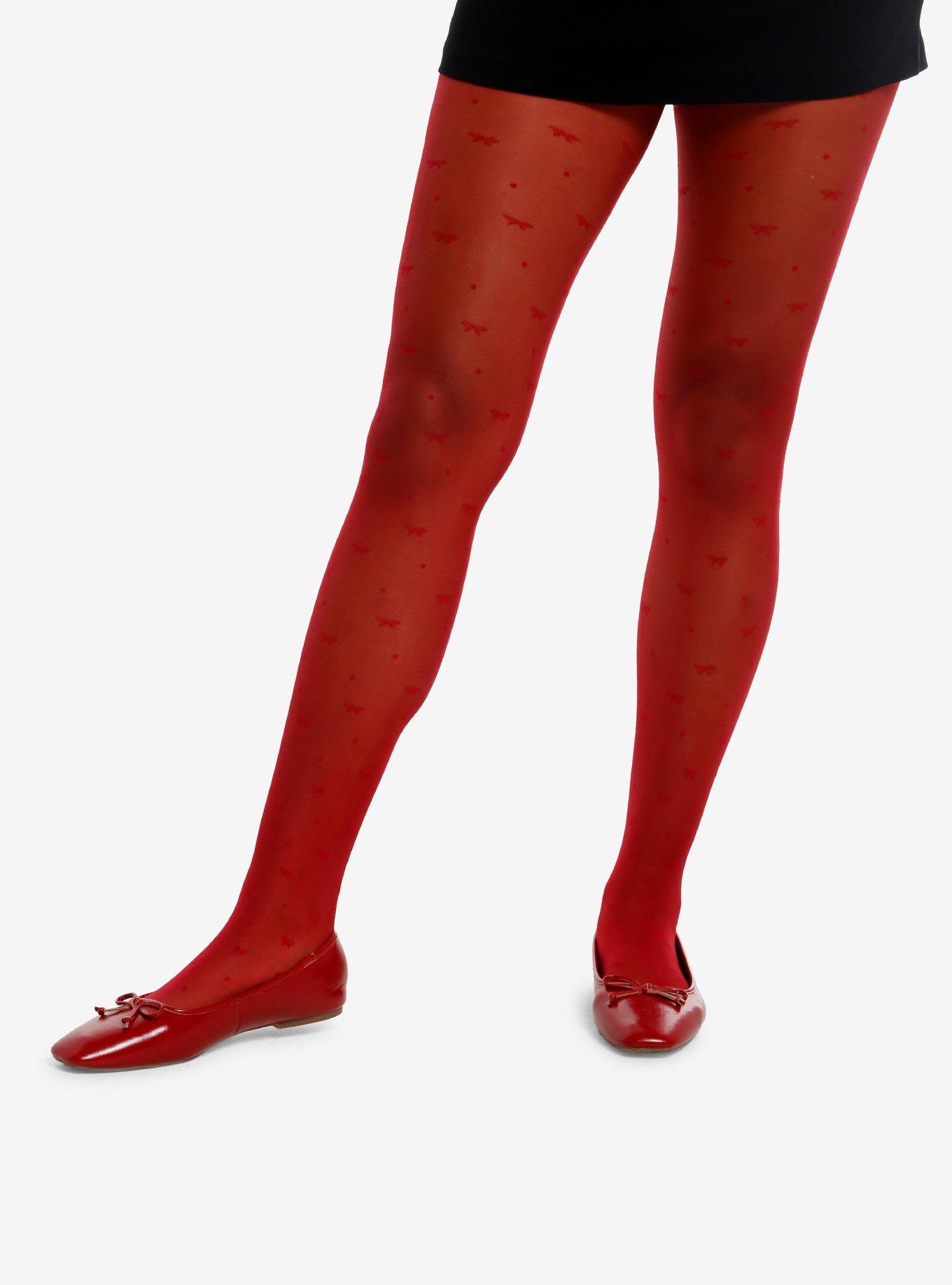 Red Bow & Polka Dot Sheer Tights, , hi-res