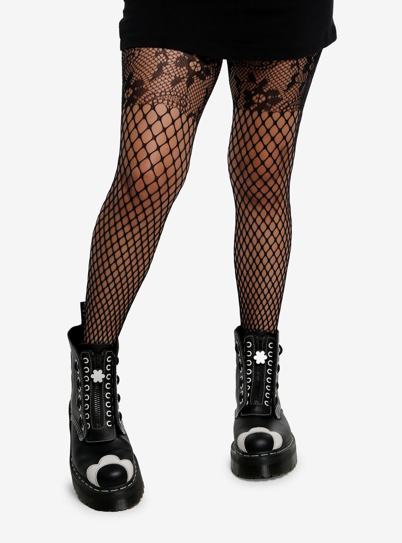 Half Lace Pattern Fishnet Tights, , hi-res