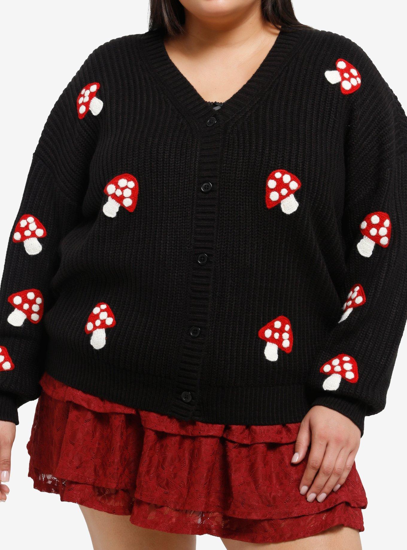 Thorn & Fable Mushroom Embroidered Girls Cardigan Plus Size, , hi-res