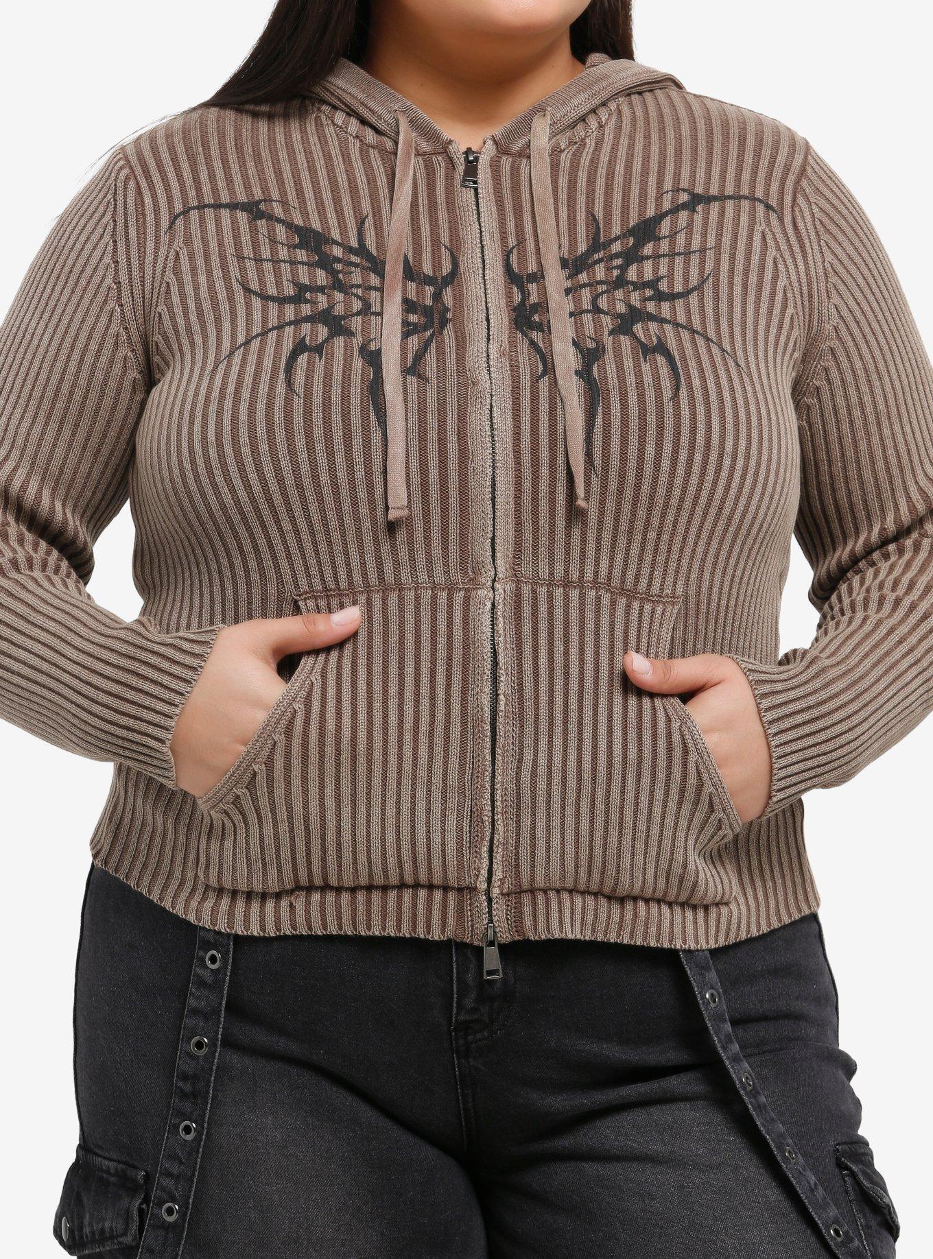 Brown Butterfly Grunge Girls Hoodie Plus Size, , hi-res