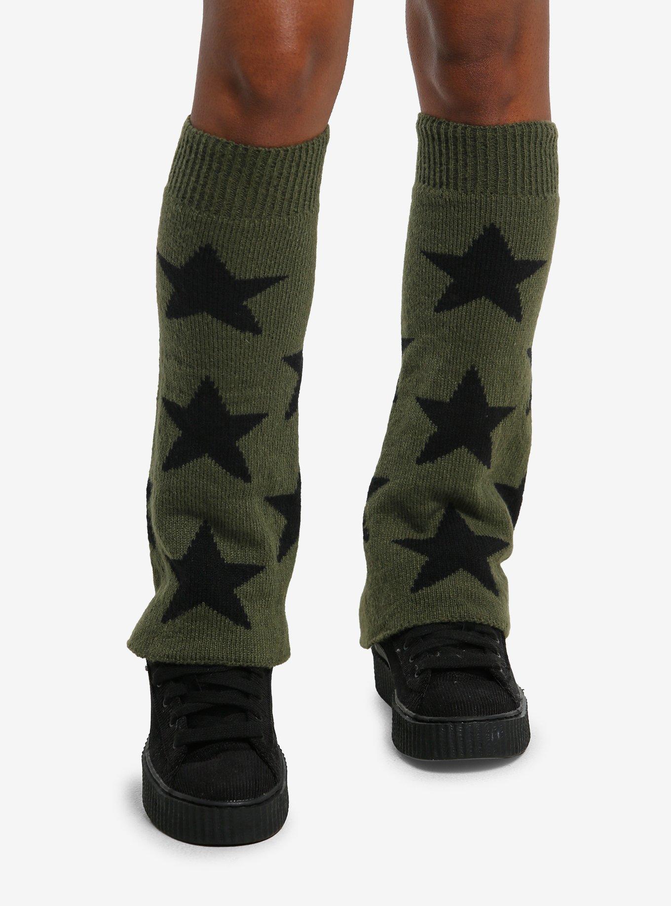 Black & Green Star Toss Leg Warmers, , hi-res