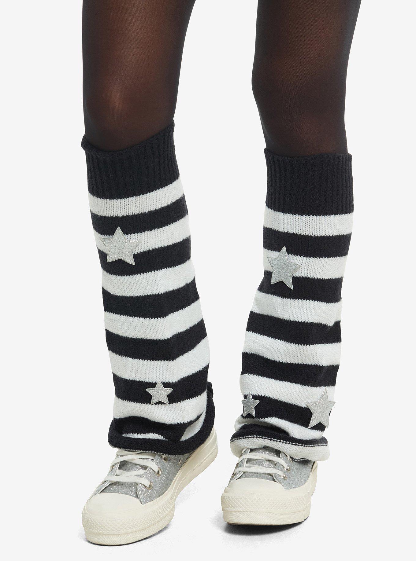 Black & White Stripe Glitter Star Leg Warmers, , hi-res