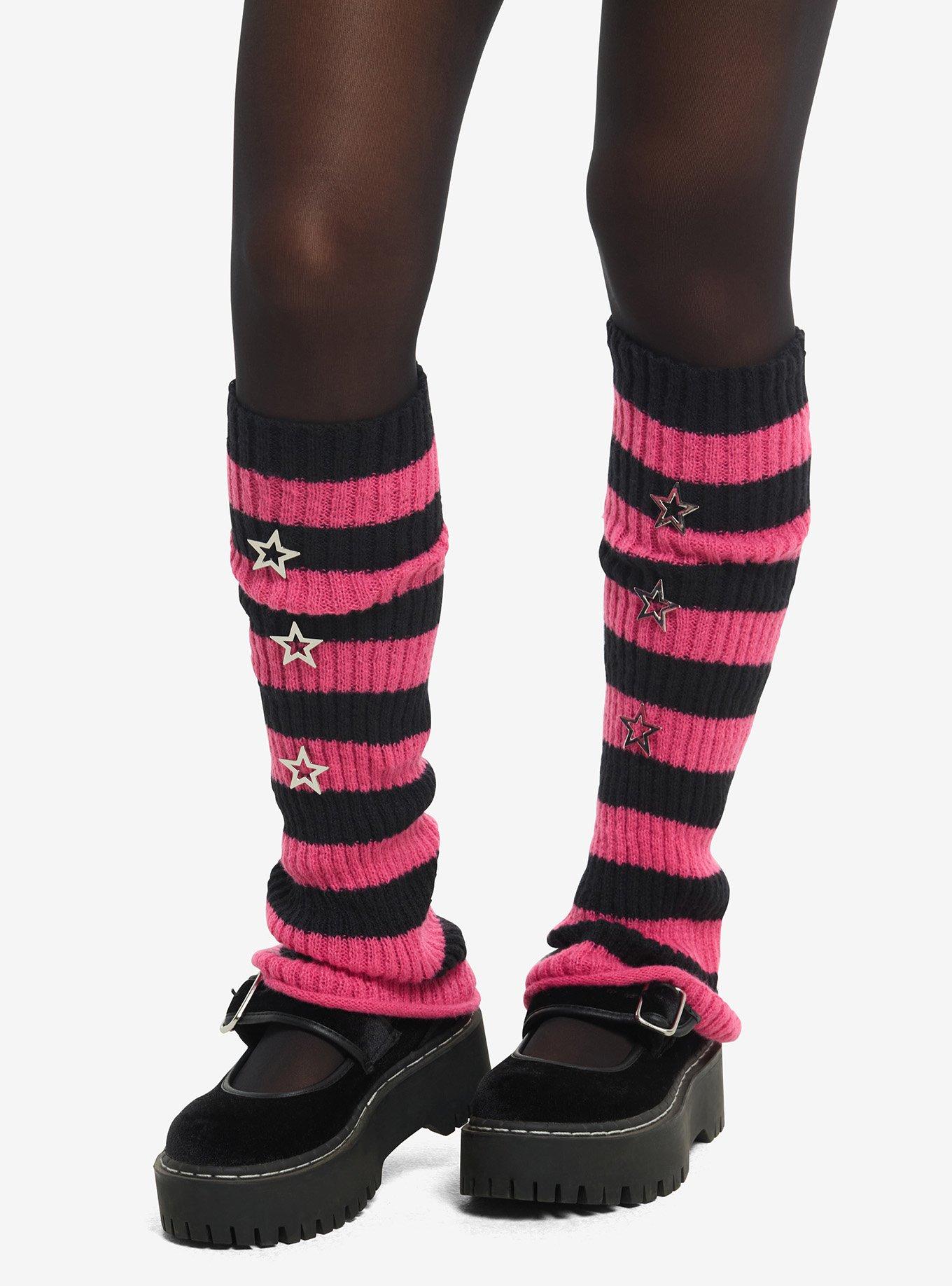 Pink & Black Stripe Star Charm Leg Warmers, , hi-res