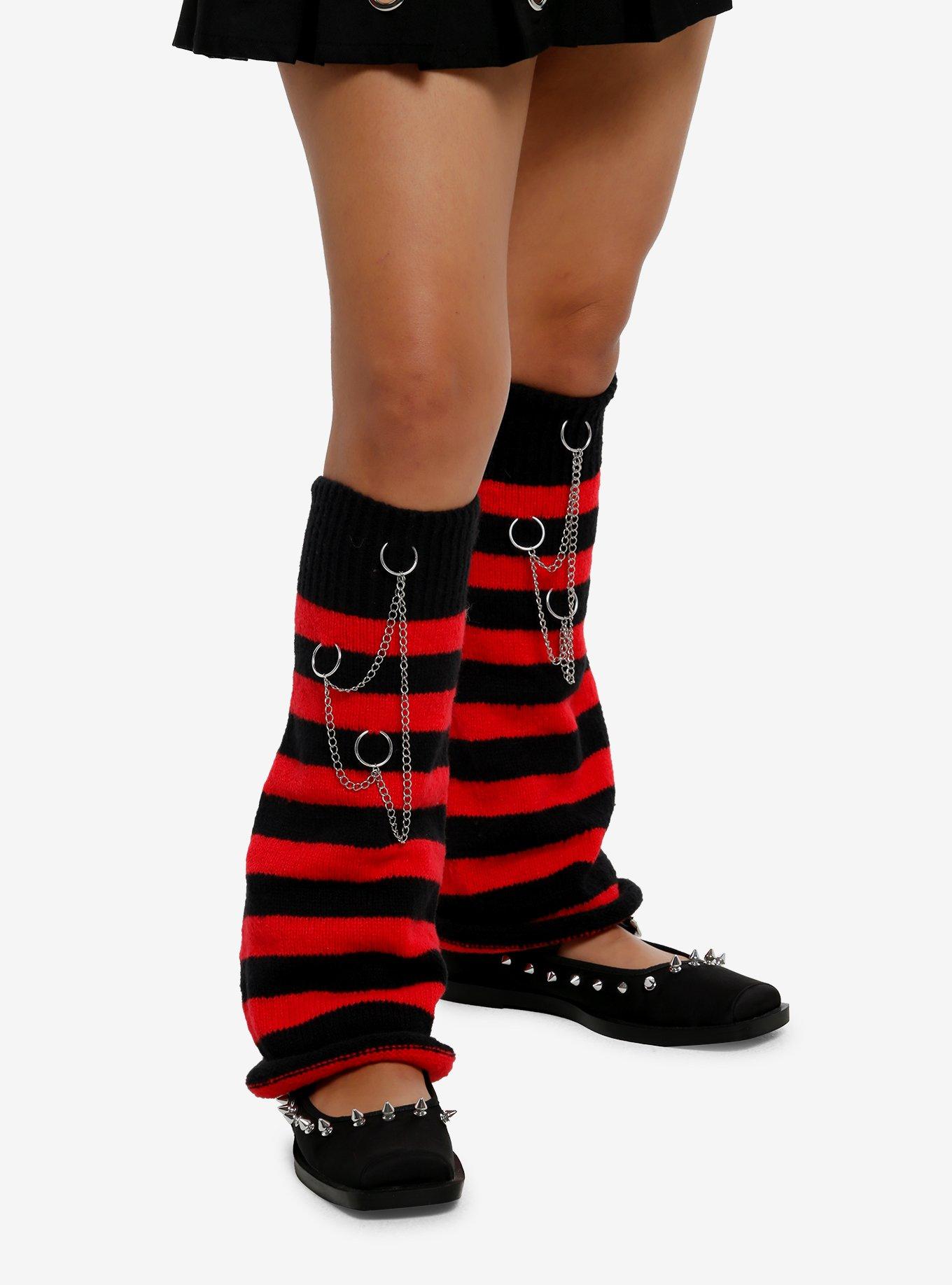 Red & Black Stripe O-Ring Chain Leg Warmers, , hi-res