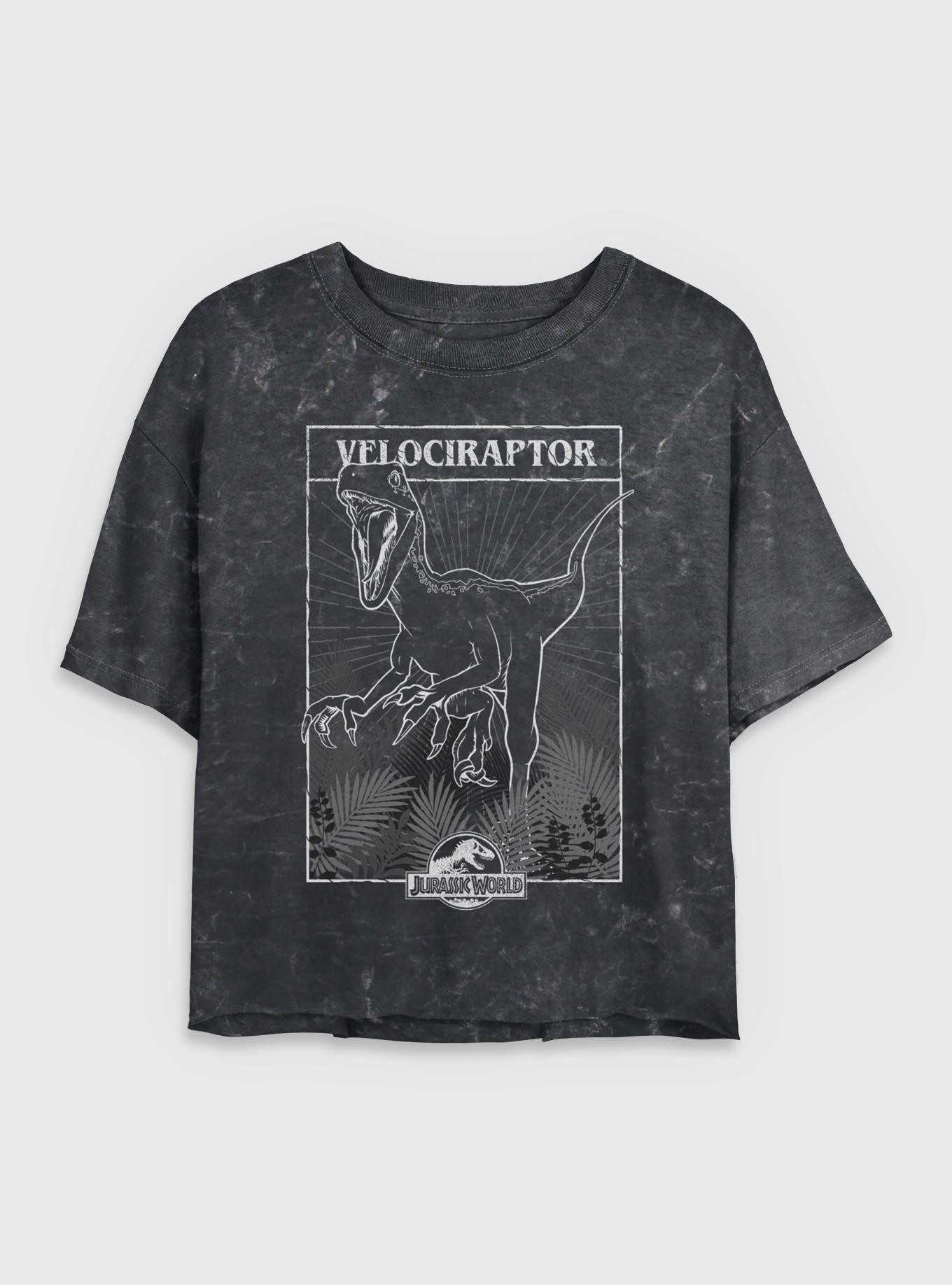 Jurassic Park Velociraptor Tarot Girls Mineral Wash Crop T-Shirt, BLACK, hi-res