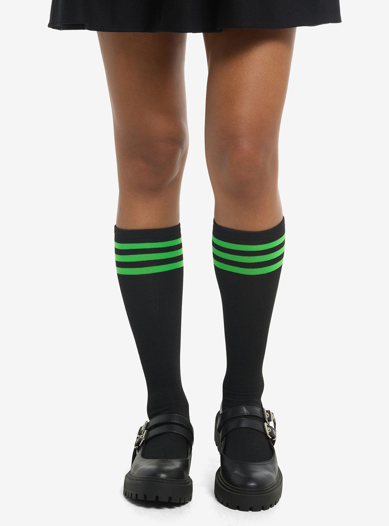 Black & Green Stripe Knee-High Socks, , hi-res