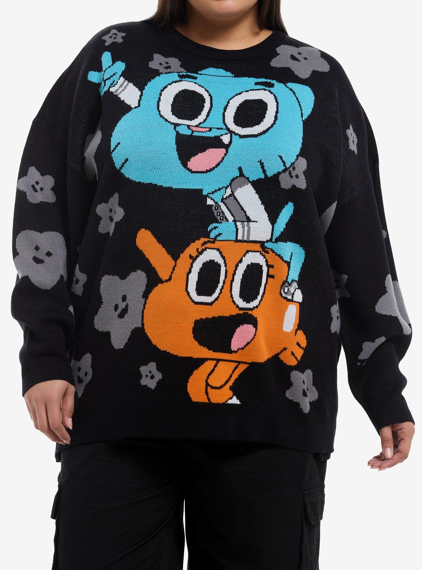 The Amazing World Of Gumball Darwin & Gumball Girls Oversized Sweater Plus Size, , hi-res