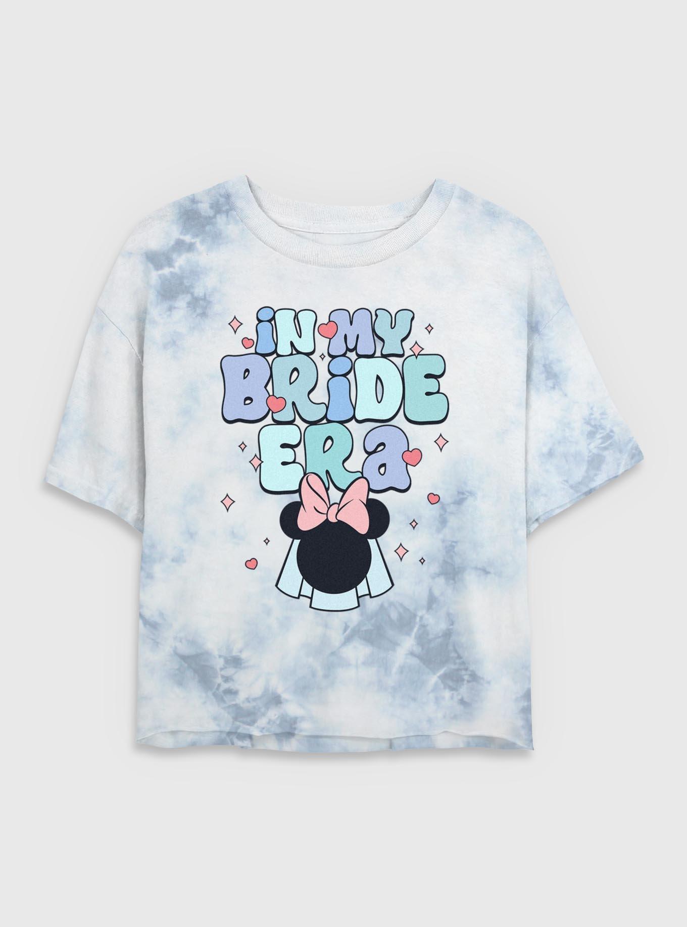 Disney Minnie Mouse My Bride Era Tie Dye Crop Womens T-Shirt