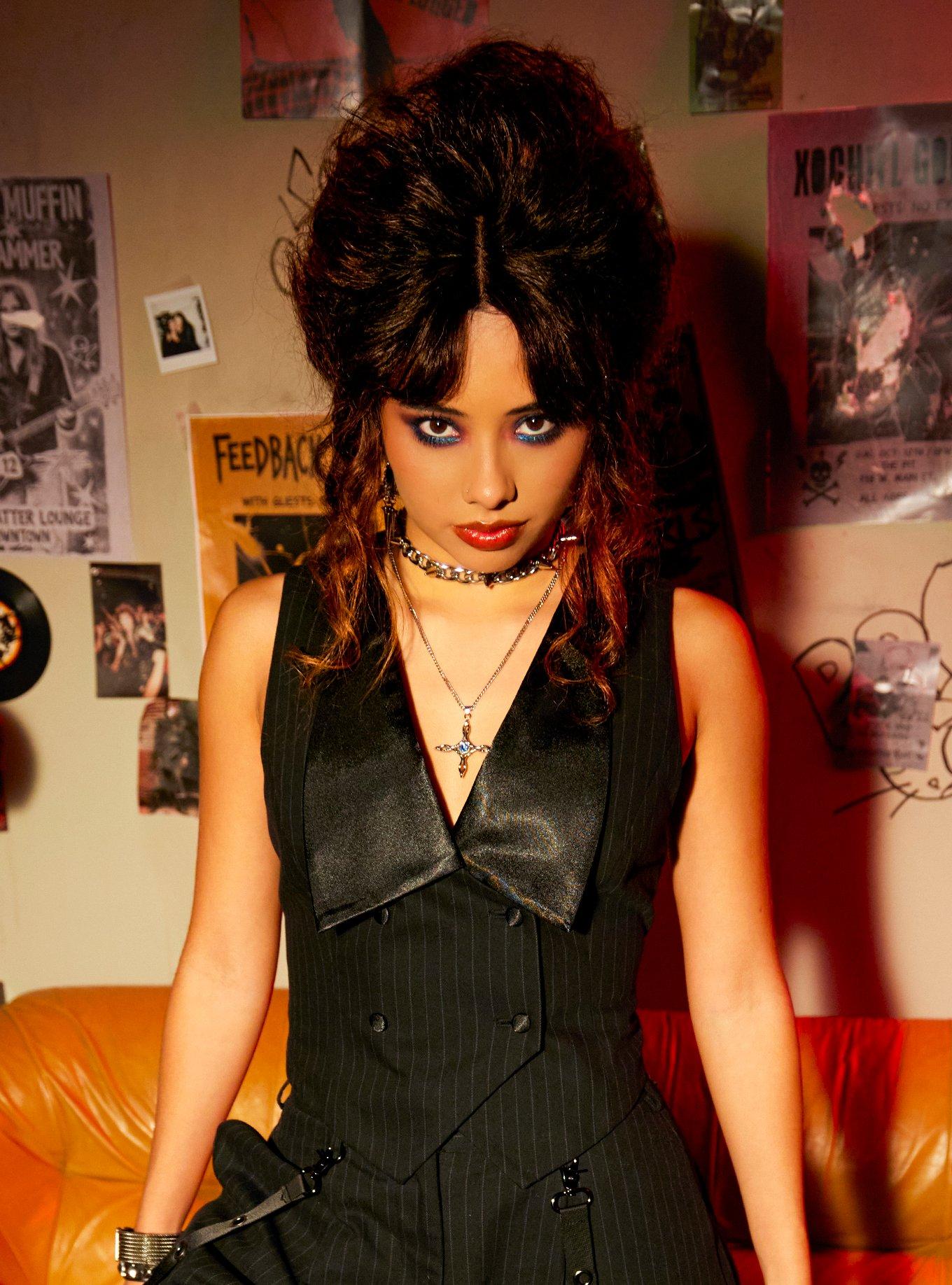 Social Collision Pinstripe Double-Breasted Girls Vest, , hi-res