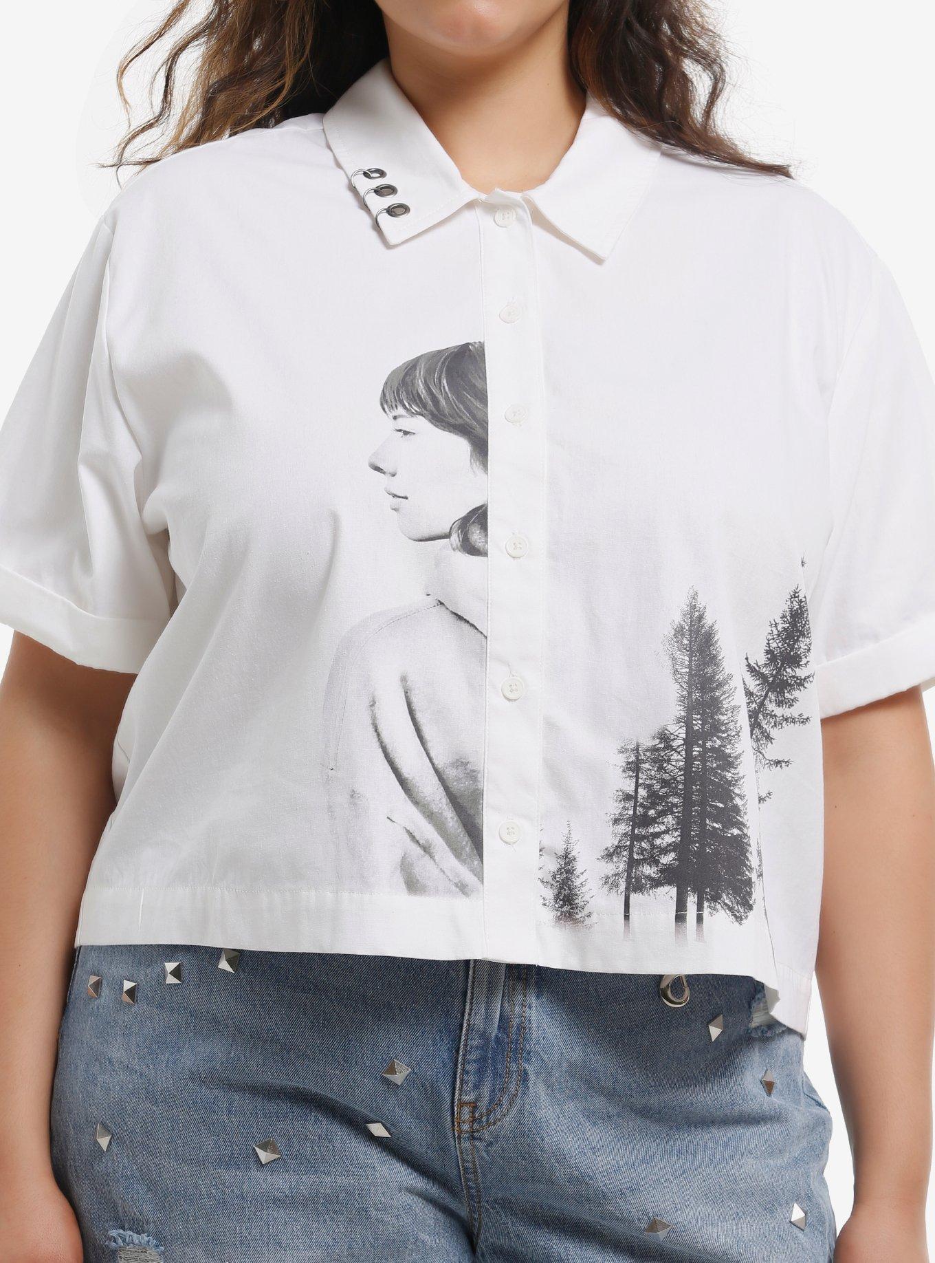 Social Collision Portrait & Tree Photo Girls Woven Button-Up Plus Size