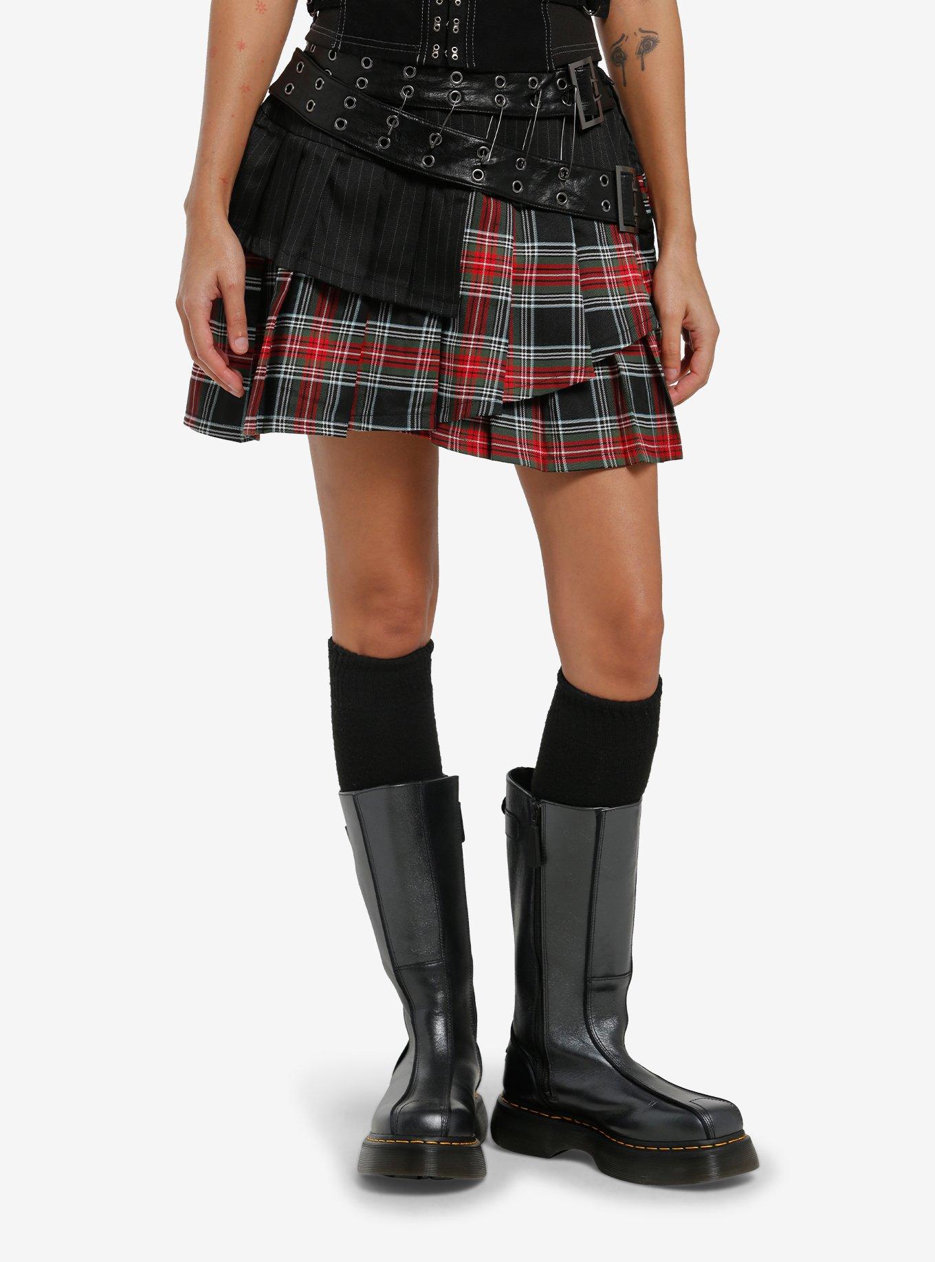 Social Collision Plaid & Pinstripe Mini Skirt, , hi-res