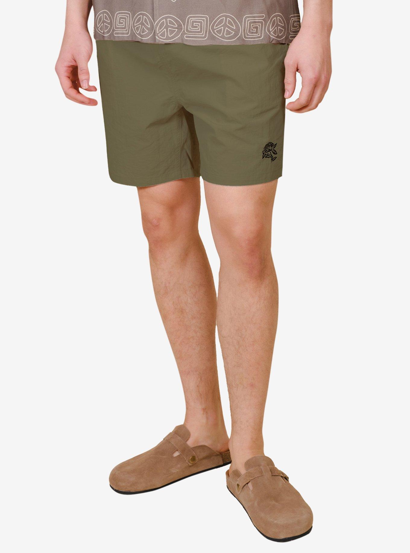 Monotone Crinkle Nylon Shorts Green, , hi-res