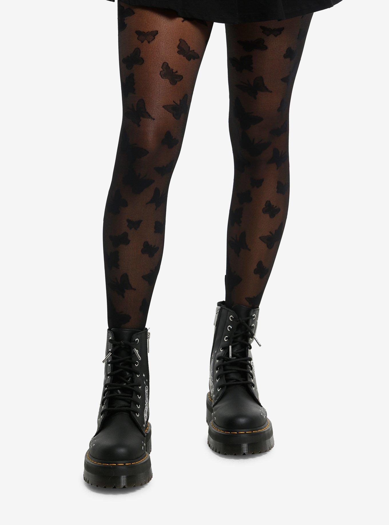 Black Butterfly Sheer Tights, , hi-res