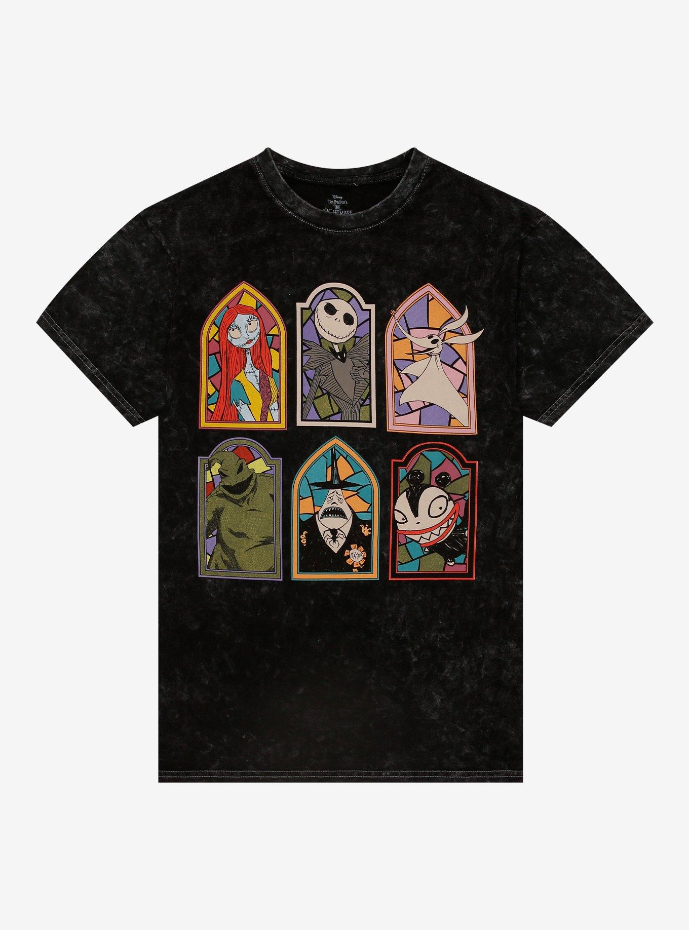 The Nightmare Before Christmas Stained Glass Character Frames Mineral Wash T-Shirt, , hi-res