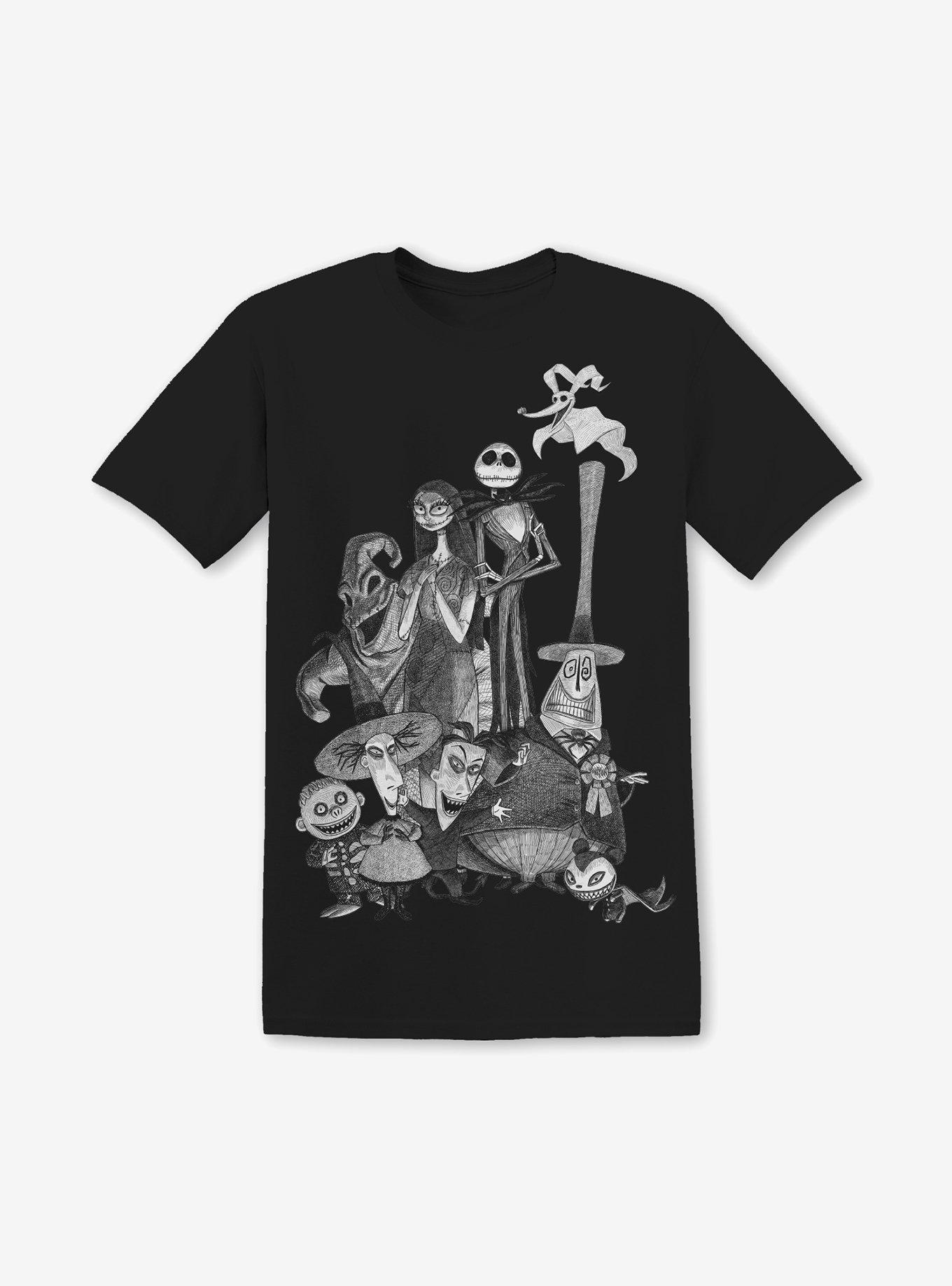 The Nightmare Before Christmas Monochrome Group T-Shirt, , hi-res