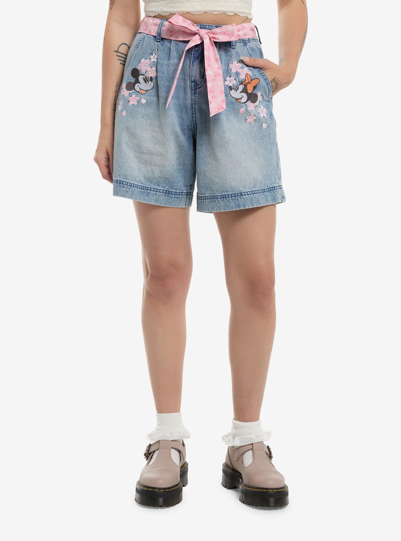 Her Universe Disney Mickey Mouse & Minnie Mouse Spring Belted Denim Shorts, , hi-res