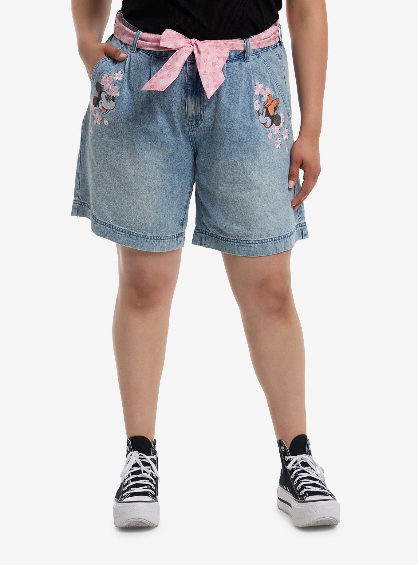 Her Universe Disney Mickey Mouse & Minnie Mouse Spring Belted Denim Shorts Plus Size, , hi-res