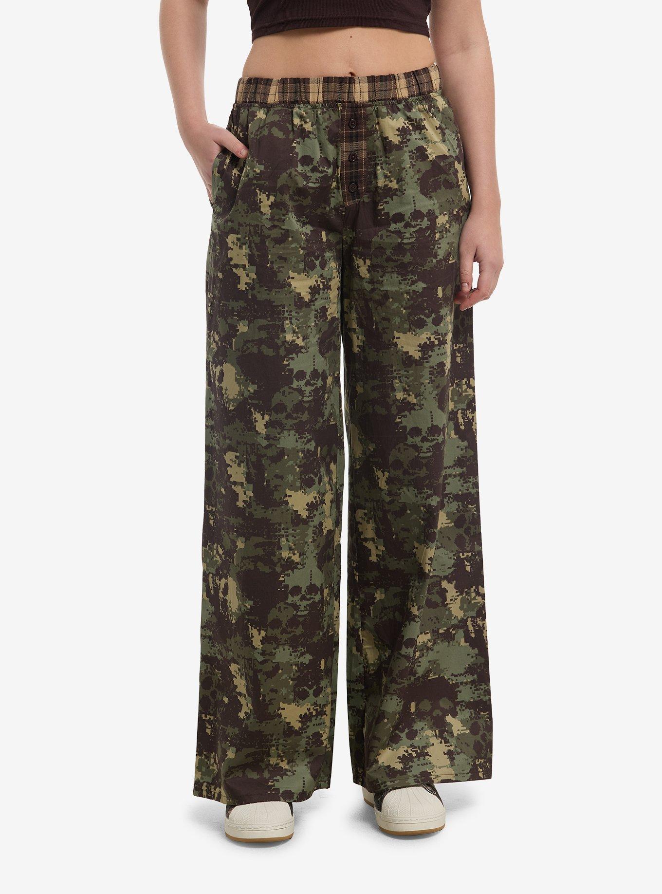 Social Collision Camo Skull Girls Wide Leg Pajama Pants, , hi-res