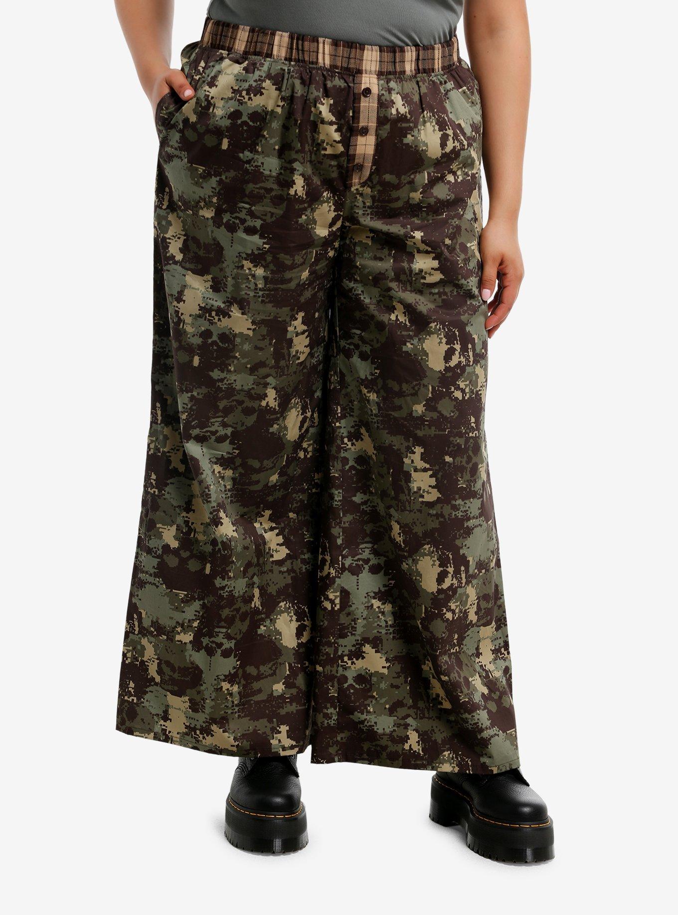 Social Collision Camo Skull Girls Wide Leg Pajama Pants Plus Size, , hi-res