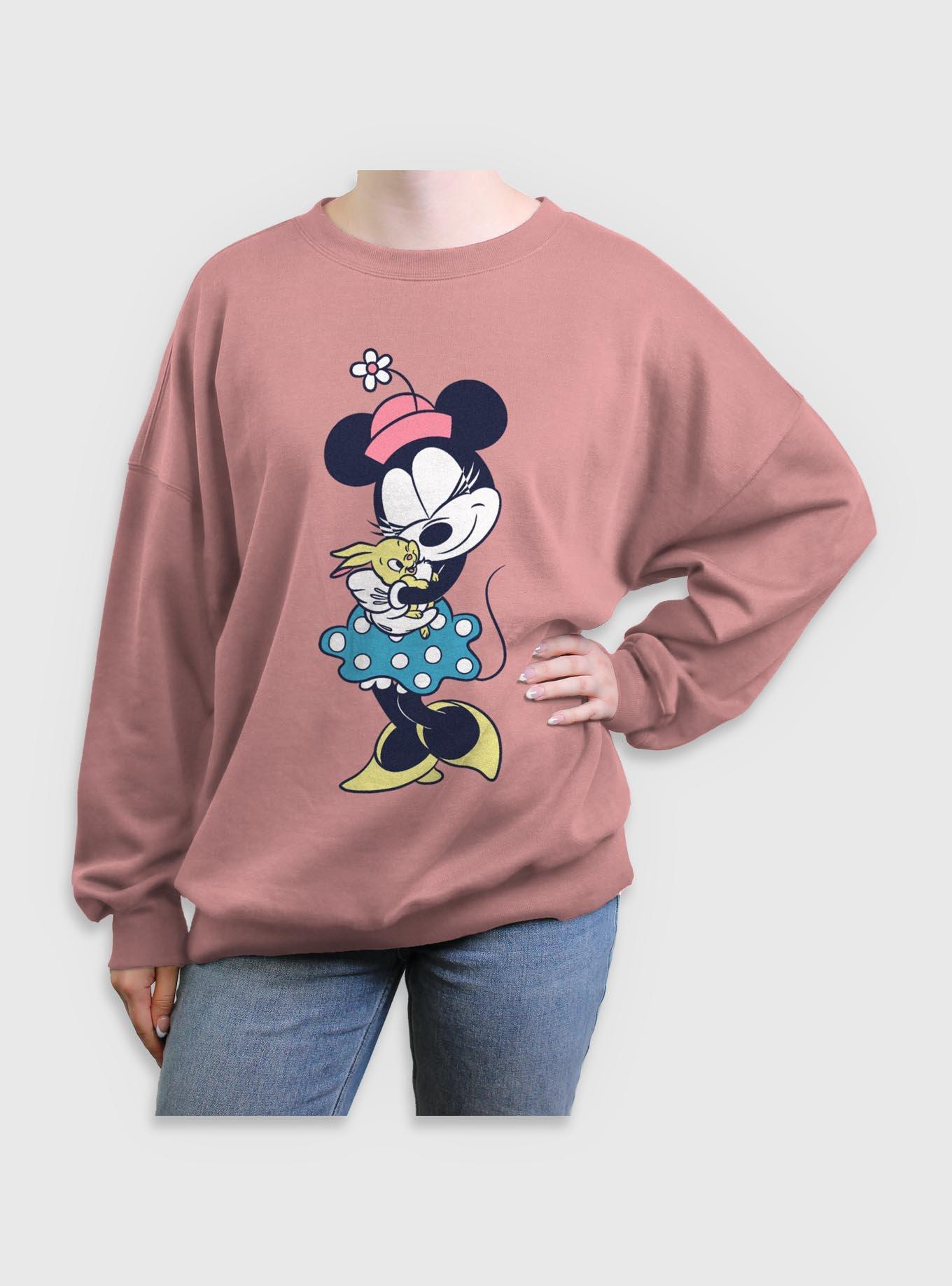 Disney Minnie Mouse Minnie And Bunny Womens Oversized Sweatshirt, , hi-res