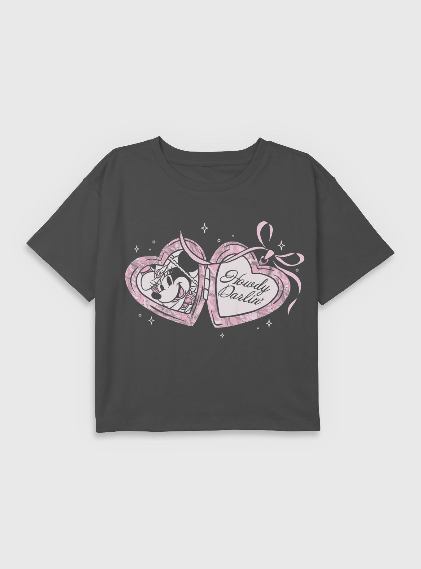 Disney Minnie Mouse Coquette Howdy Camo Darlin Youth Girls Boxy Crop T-Shirt, , hi-res