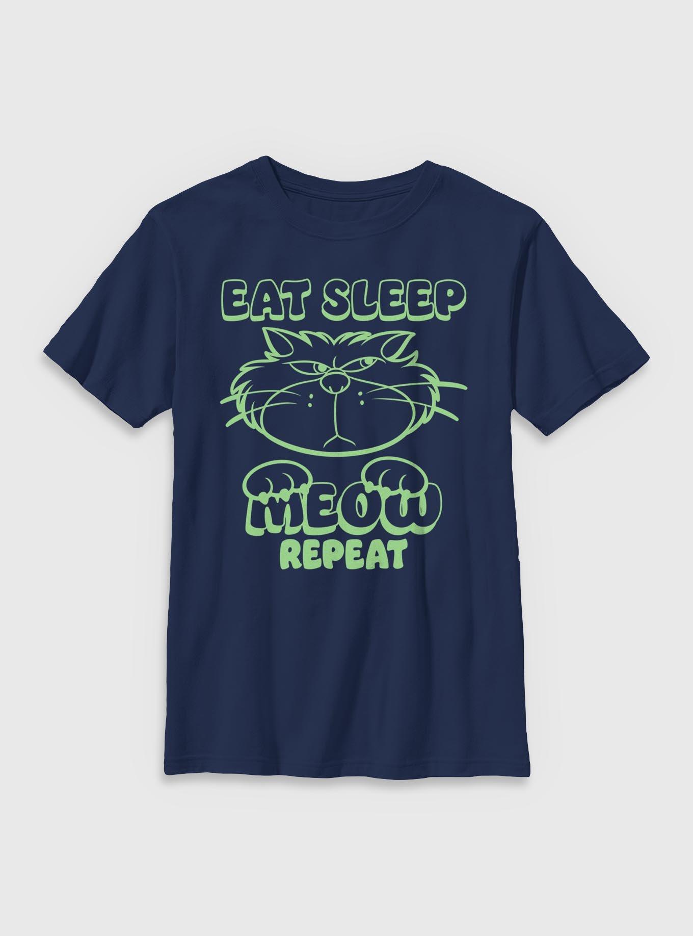 Disney Cinderella Lucifer Eat Sleep Meow Repeat Youth T-Shirt, , hi-res
