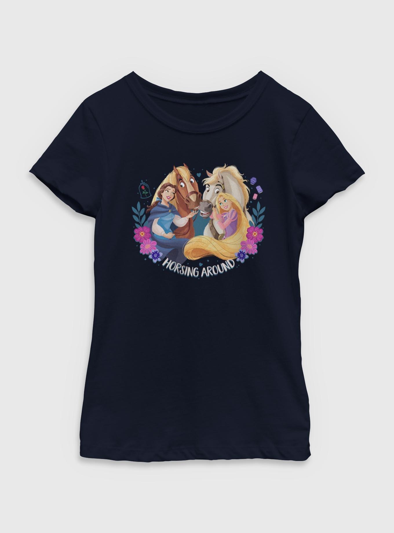 Disney Princesses Horsing Around Youth Girls T-Shirt, NAVY, hi-res