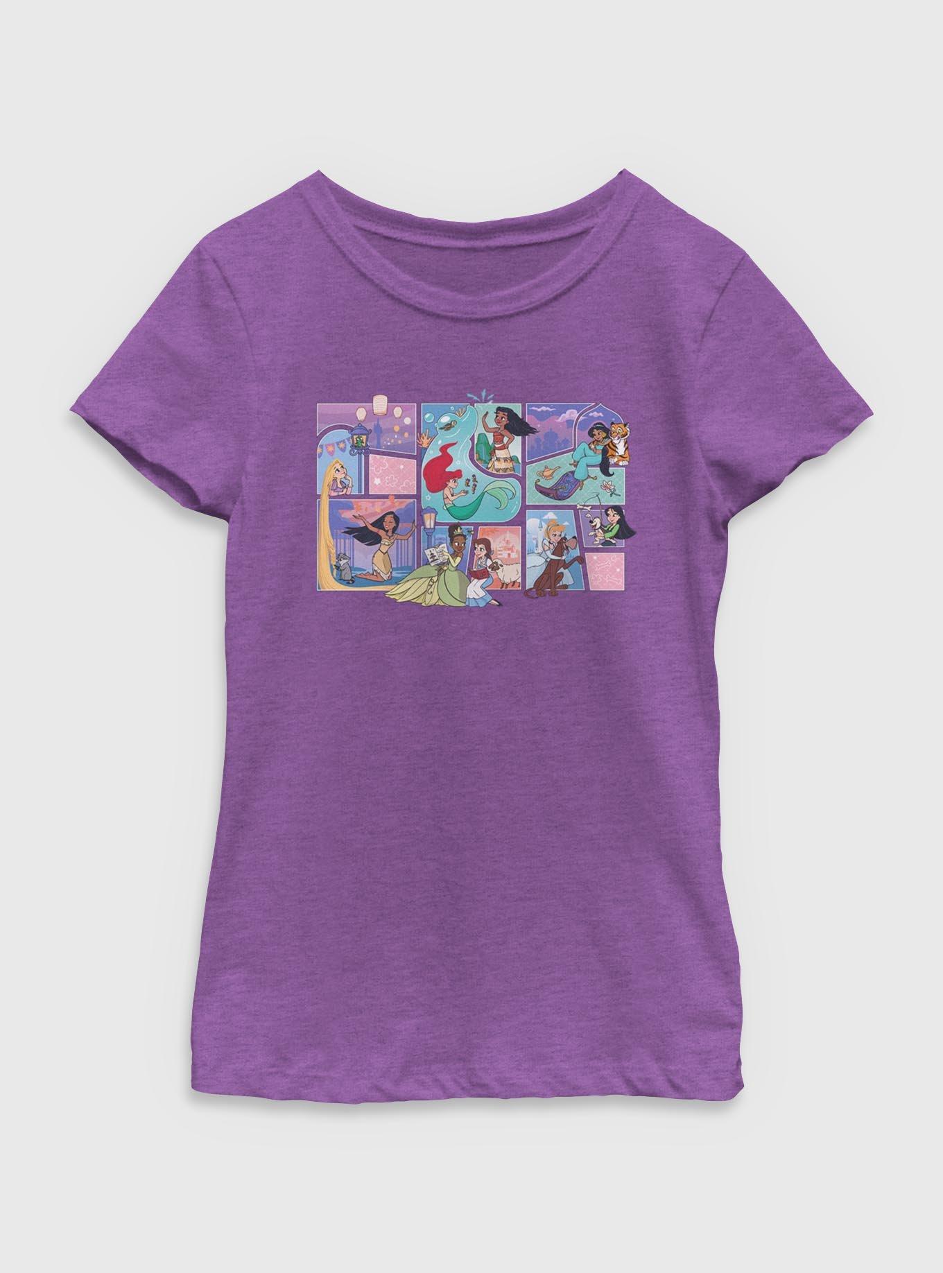 Disney Princesses Panels Collage Youth Girls T-Shirt, PURPLE BERRY, hi-res