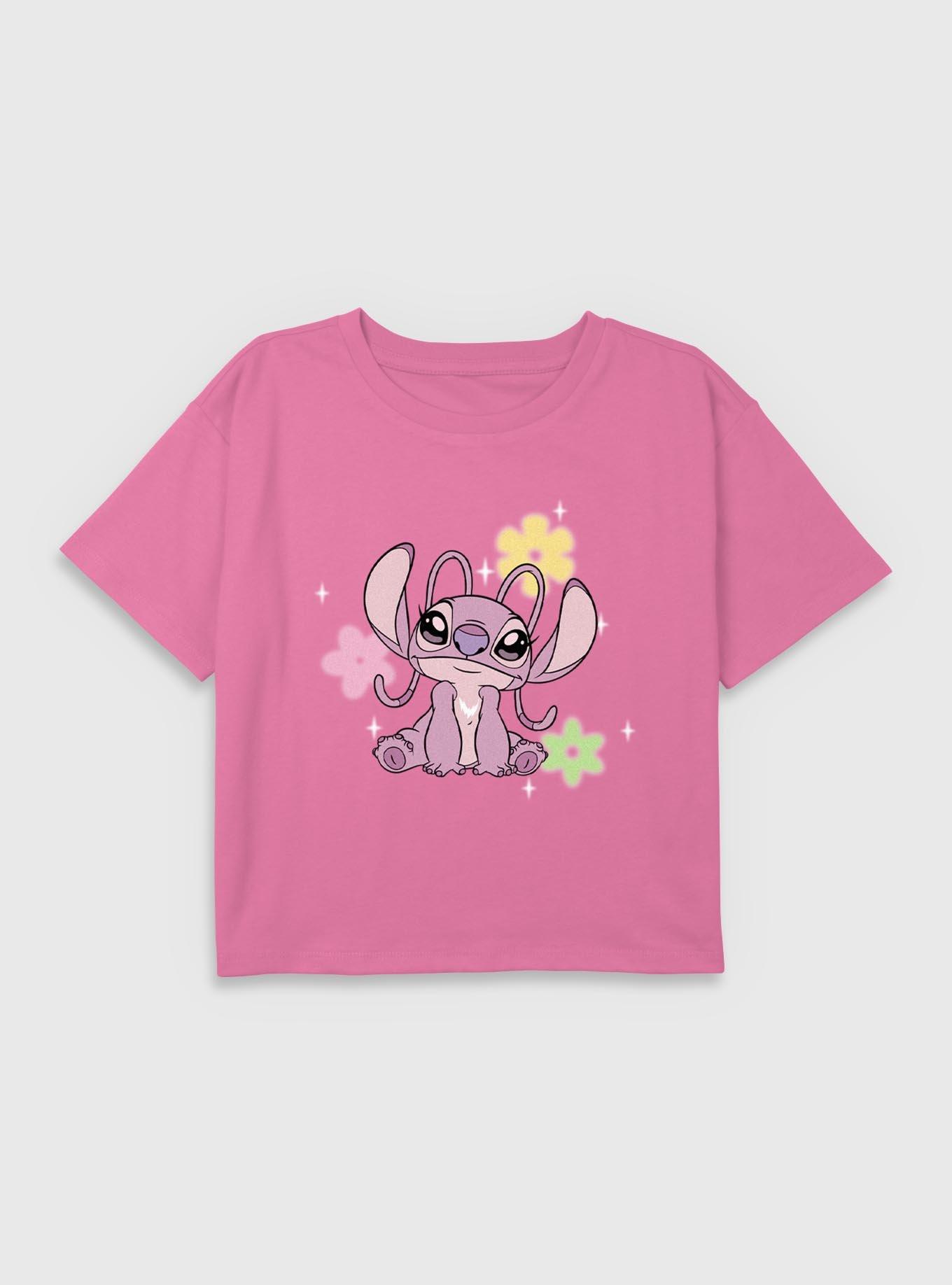 Disney Lilo & Stitch Angel Flowers Youth Girls Boxy Crop T-Shirt